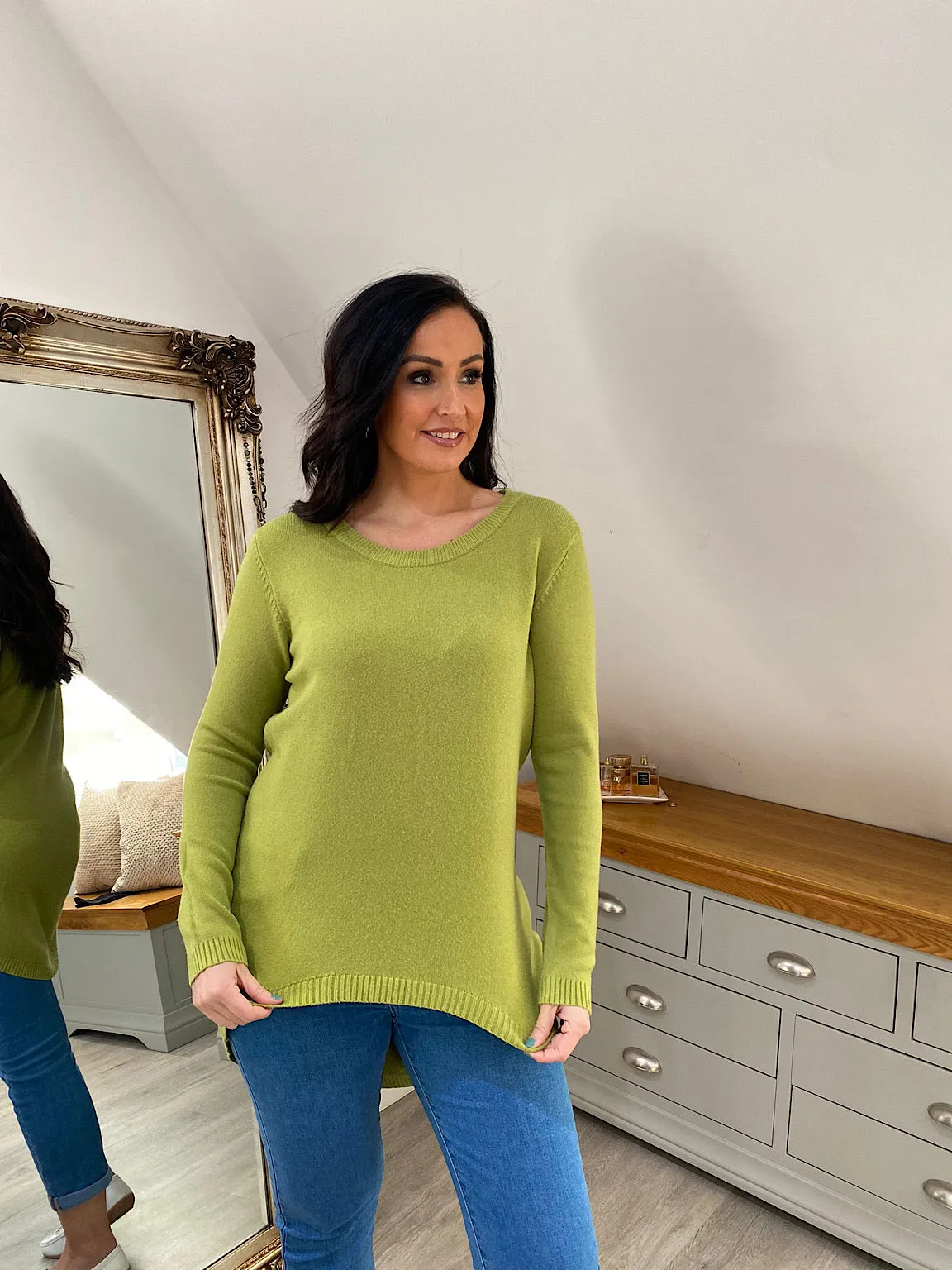 Olive Ribbed Trim Jumper Mila