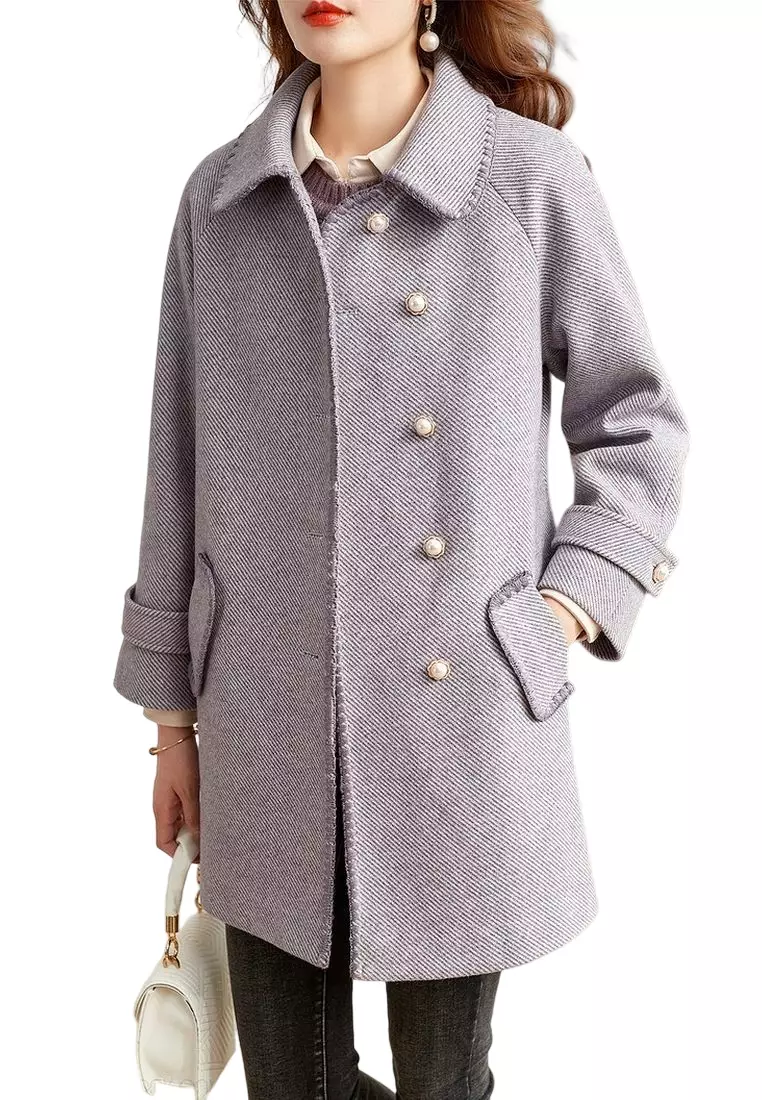 ONX.HK Elegant Pearl Button Wool Coat