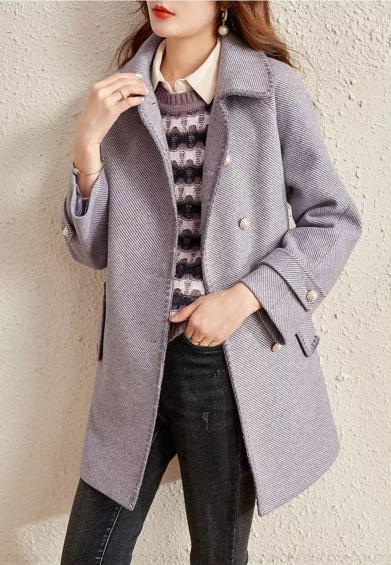 ONX.HK Elegant Pearl Button Wool Coat