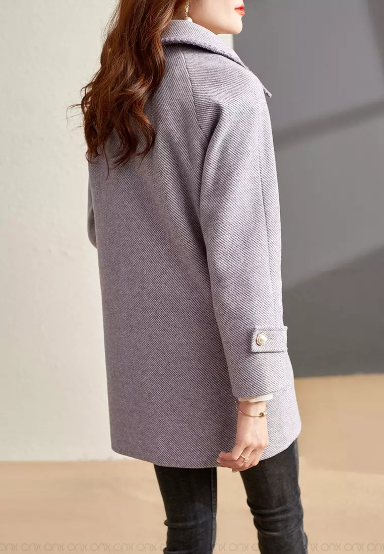 ONX.HK Elegant Pearl Button Wool Coat