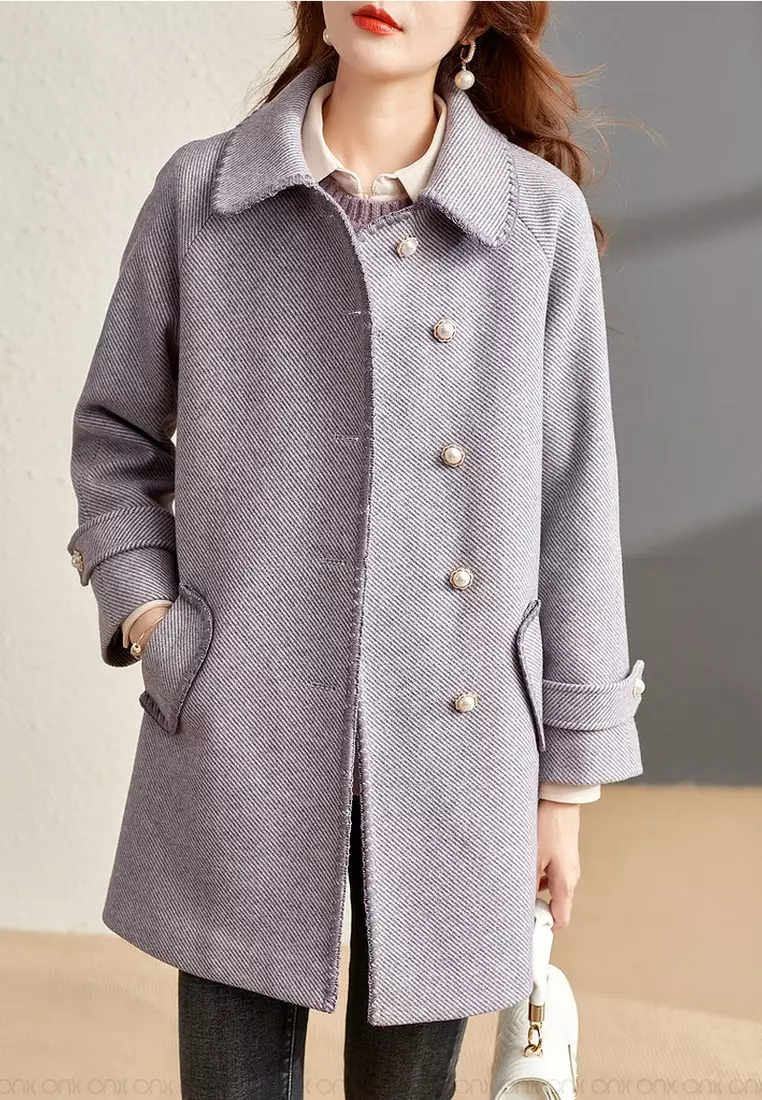 ONX.HK Elegant Pearl Button Wool Coat