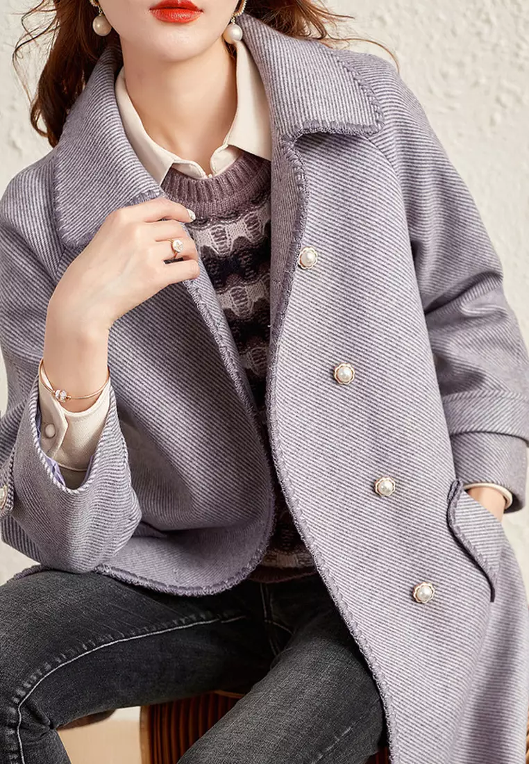 ONX.HK Elegant Pearl Button Wool Coat