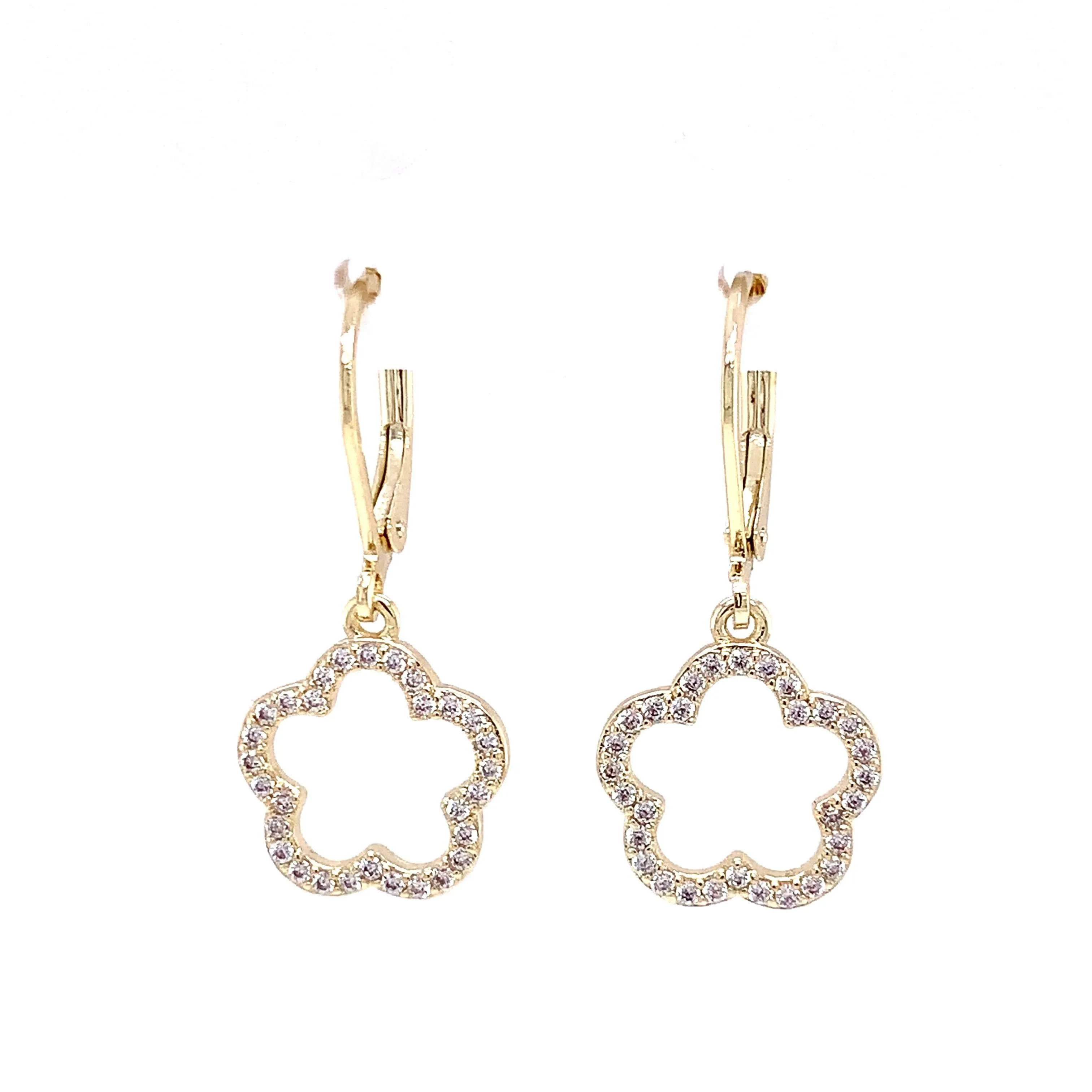 Open Flower CZ Hanging Earrings