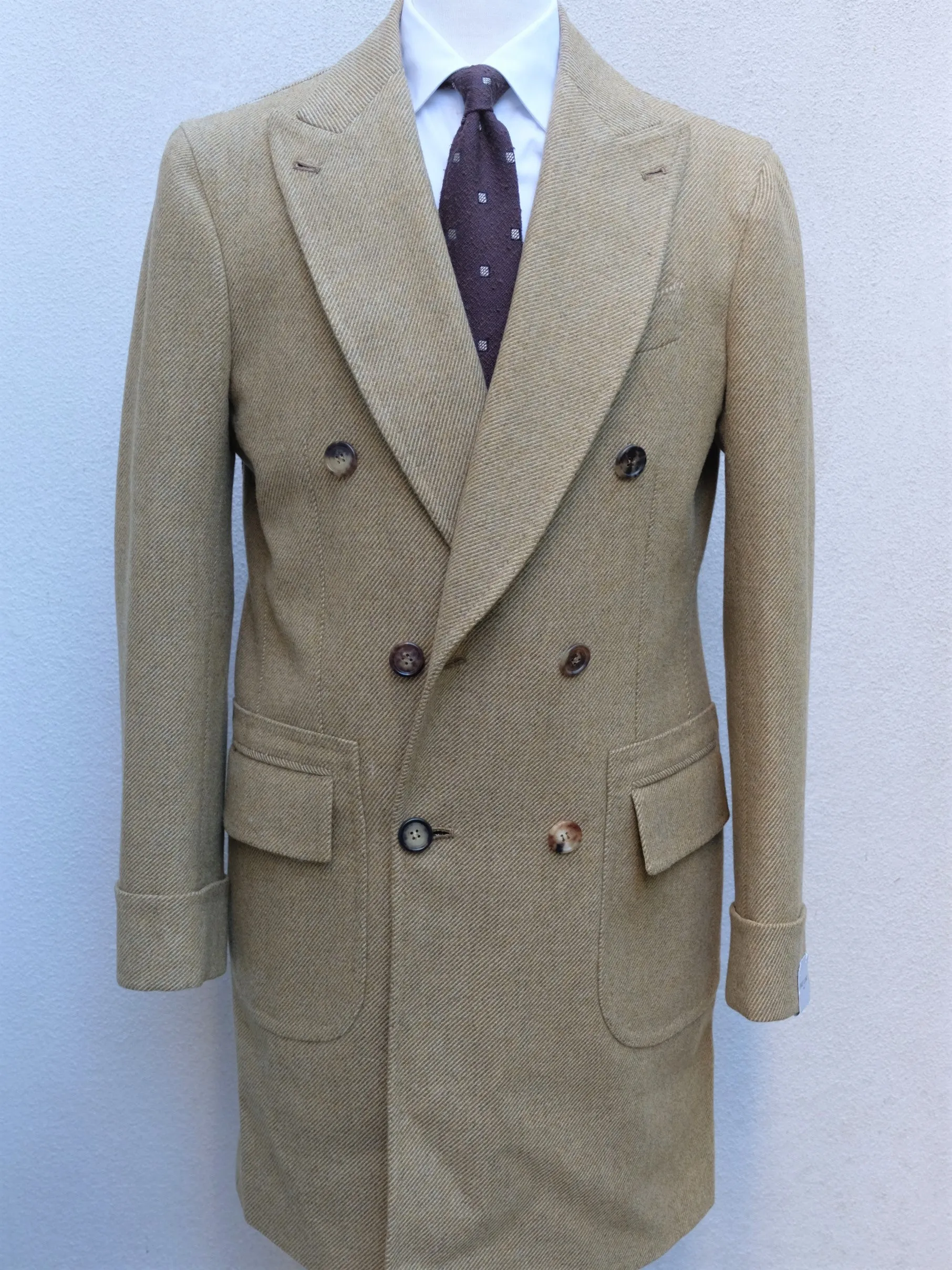 Orazio Luciano Double Breasted Coat in Tuscan Yellow (Fox Brothers)