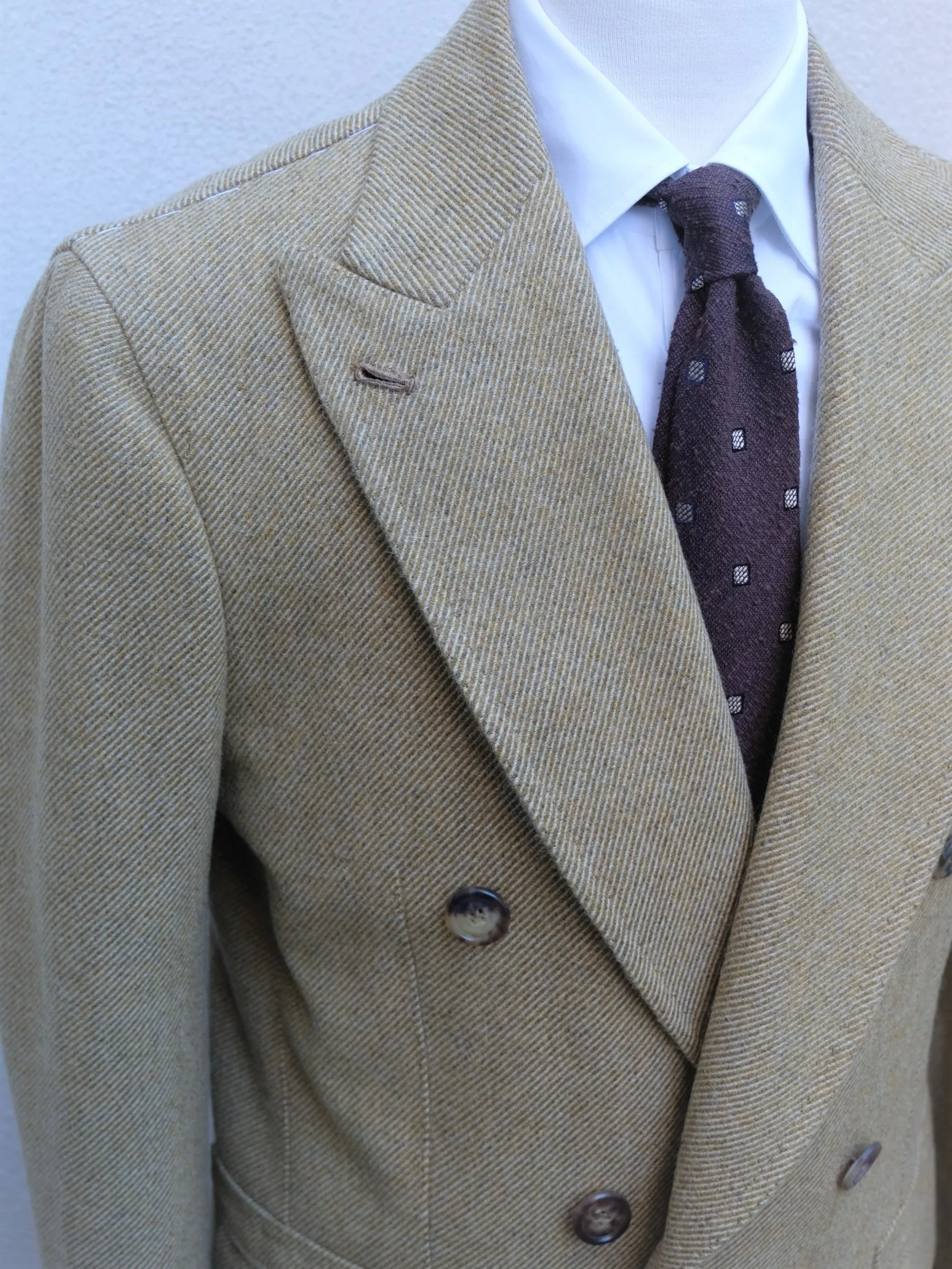 Orazio Luciano Double Breasted Coat in Tuscan Yellow (Fox Brothers)