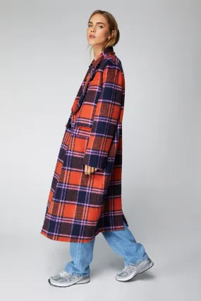 Premium Plaid Longline Wool Look Coat