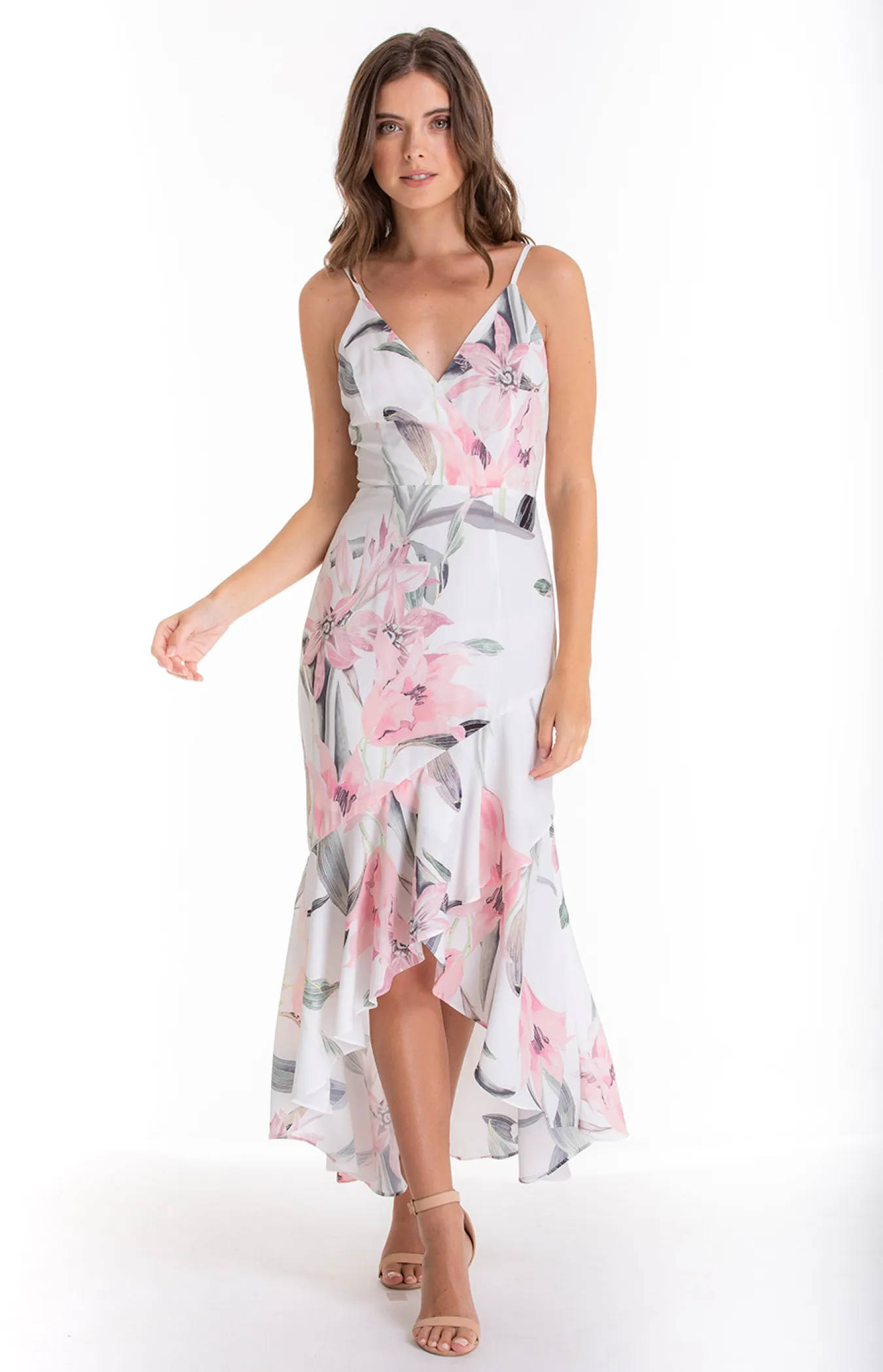 Printed Midi Dress with Asymmetric Hem (ADR900A)