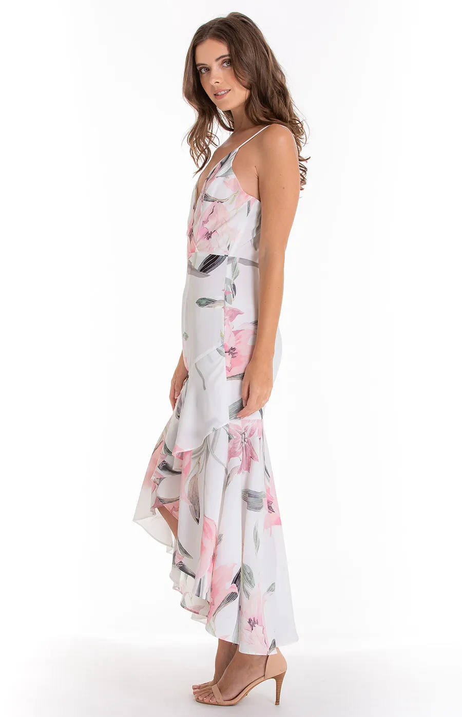 Printed Midi Dress with Asymmetric Hem (ADR900A)