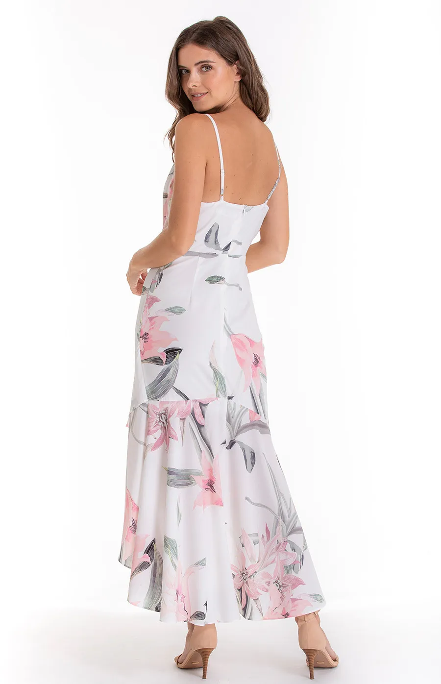 Printed Midi Dress with Asymmetric Hem (ADR900A)