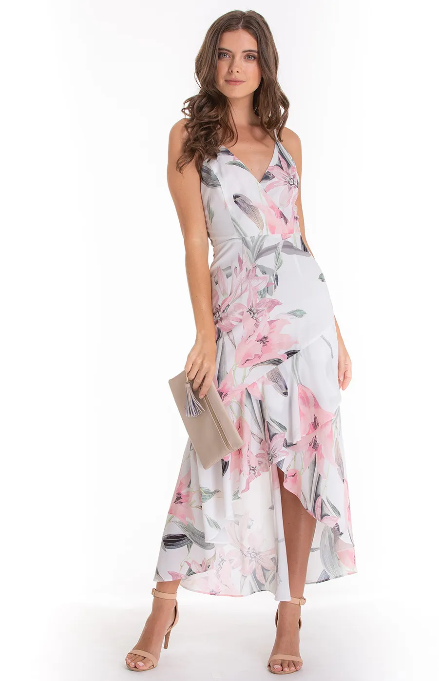 Printed Midi Dress with Asymmetric Hem (ADR900A)