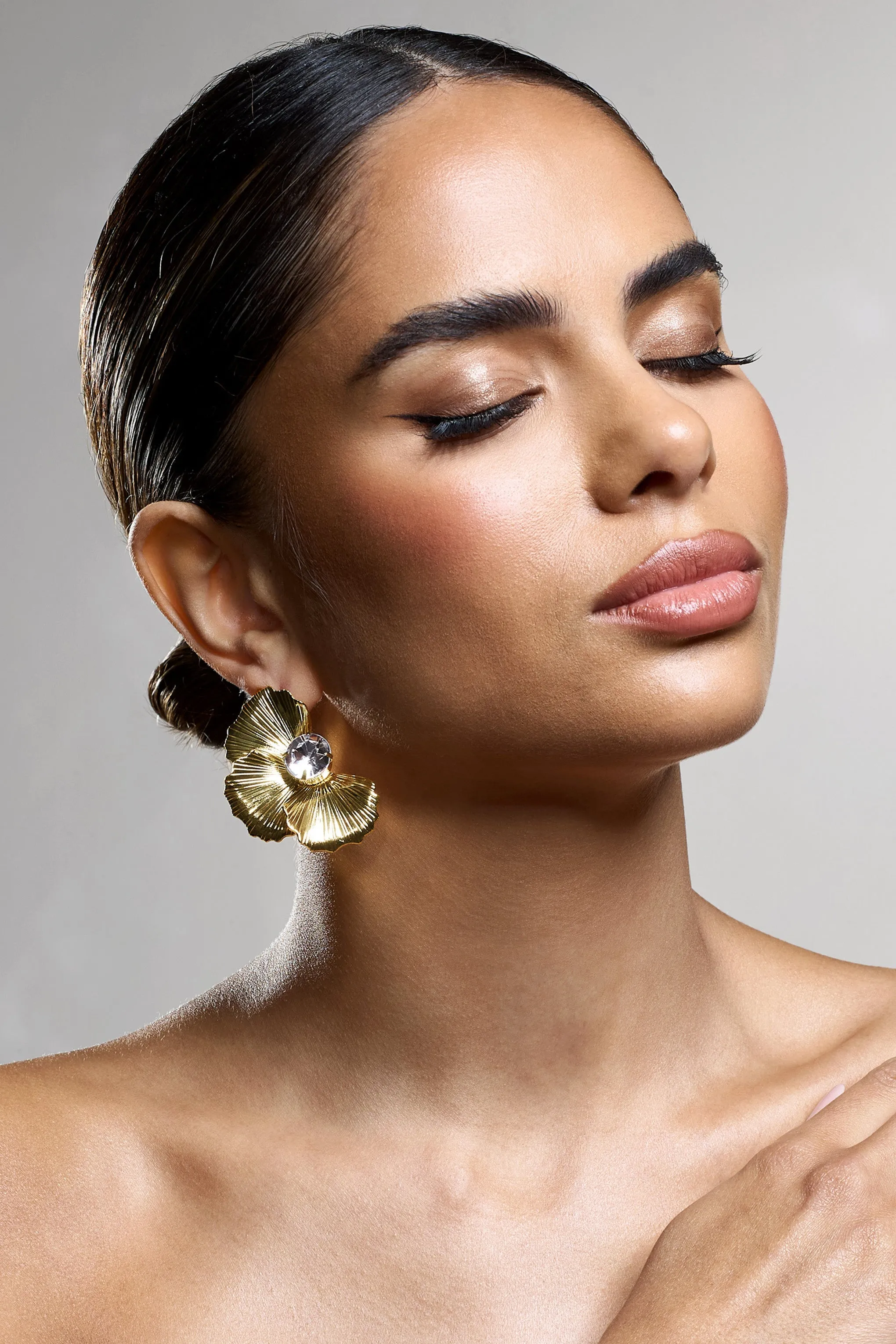 Providence | Gold Diamante Statement Flower Earrings