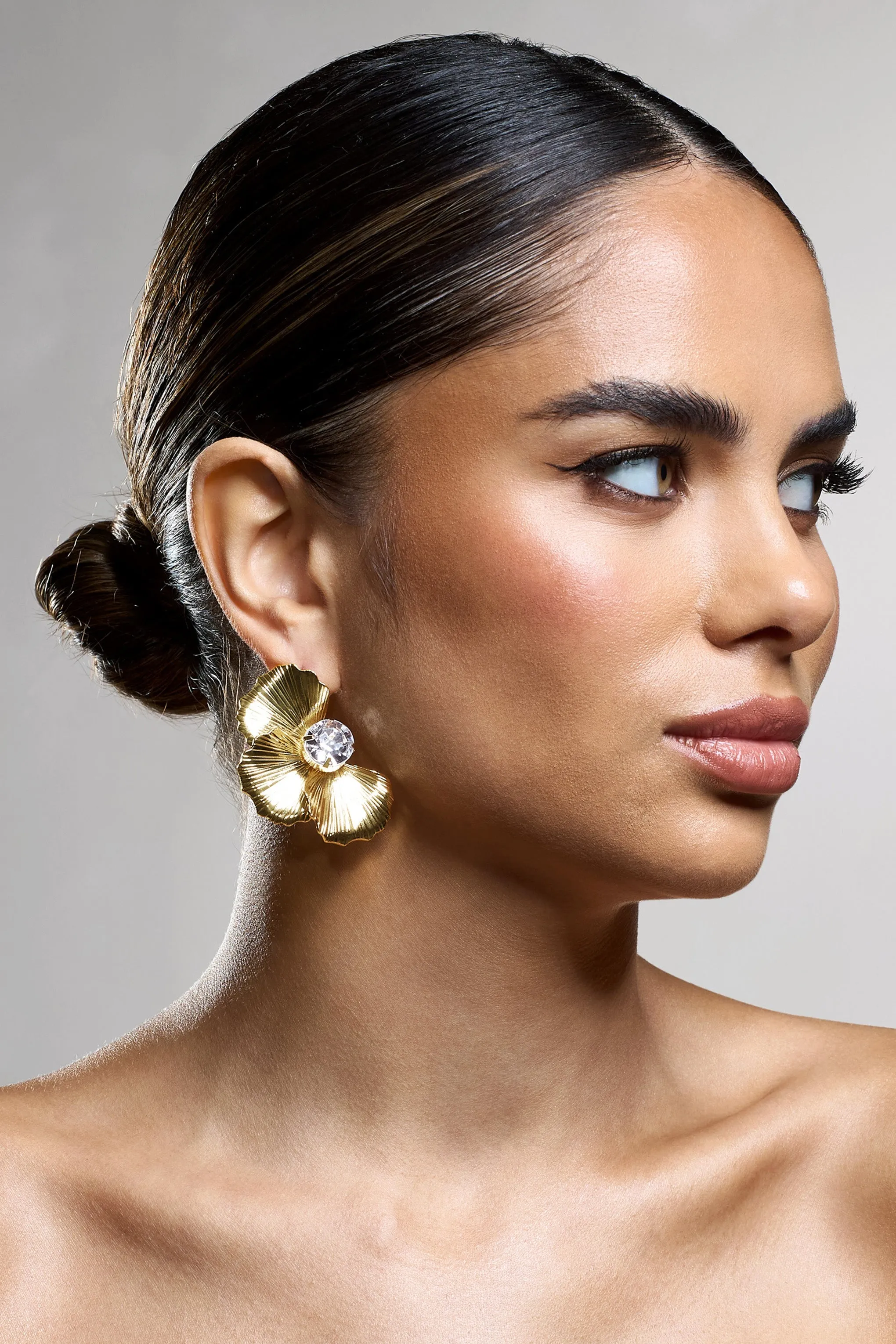 Providence | Gold Diamante Statement Flower Earrings