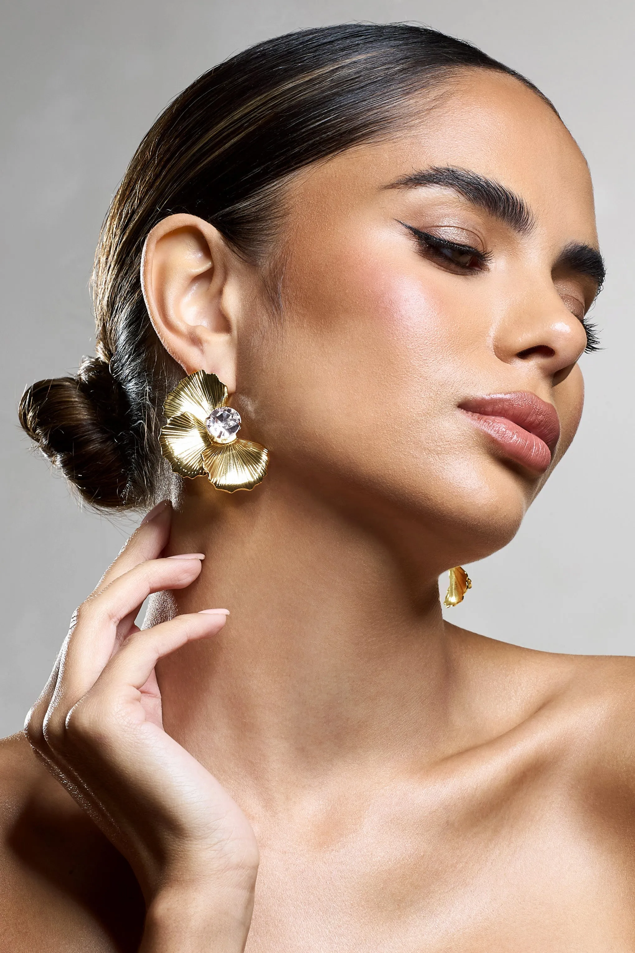 Providence | Gold Diamante Statement Flower Earrings