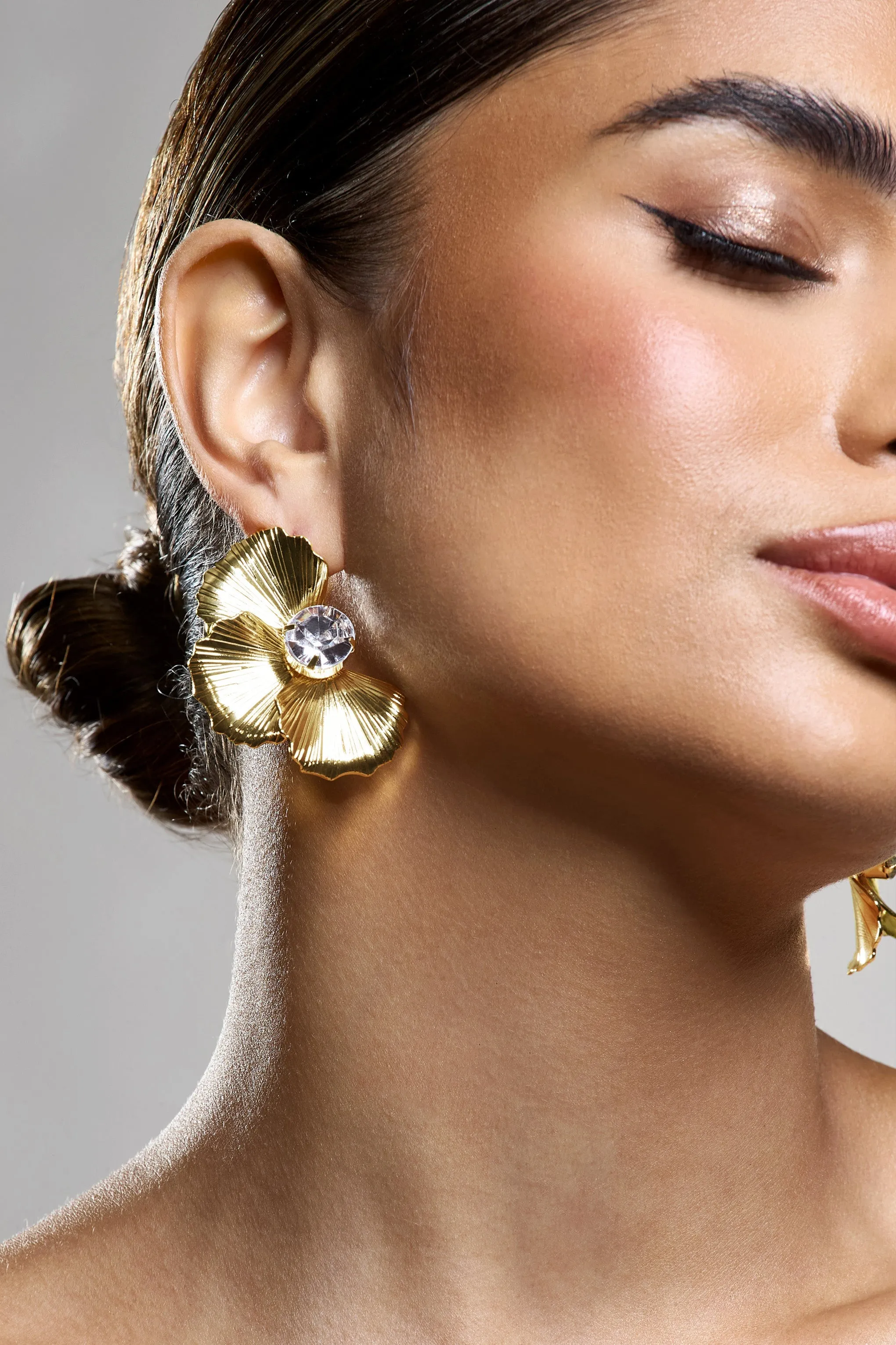 Providence | Gold Diamante Statement Flower Earrings