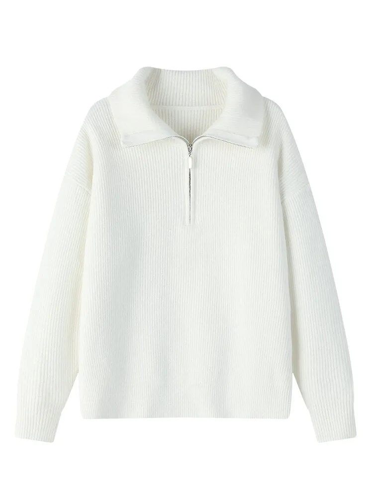 Pull en tricot à fermeture éclair pour femme avec col Polo FANSILANEN - FS4078