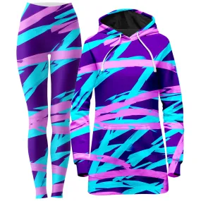 Purple and Blue Rave Abstract Hoodie Dress and Leggings Combo