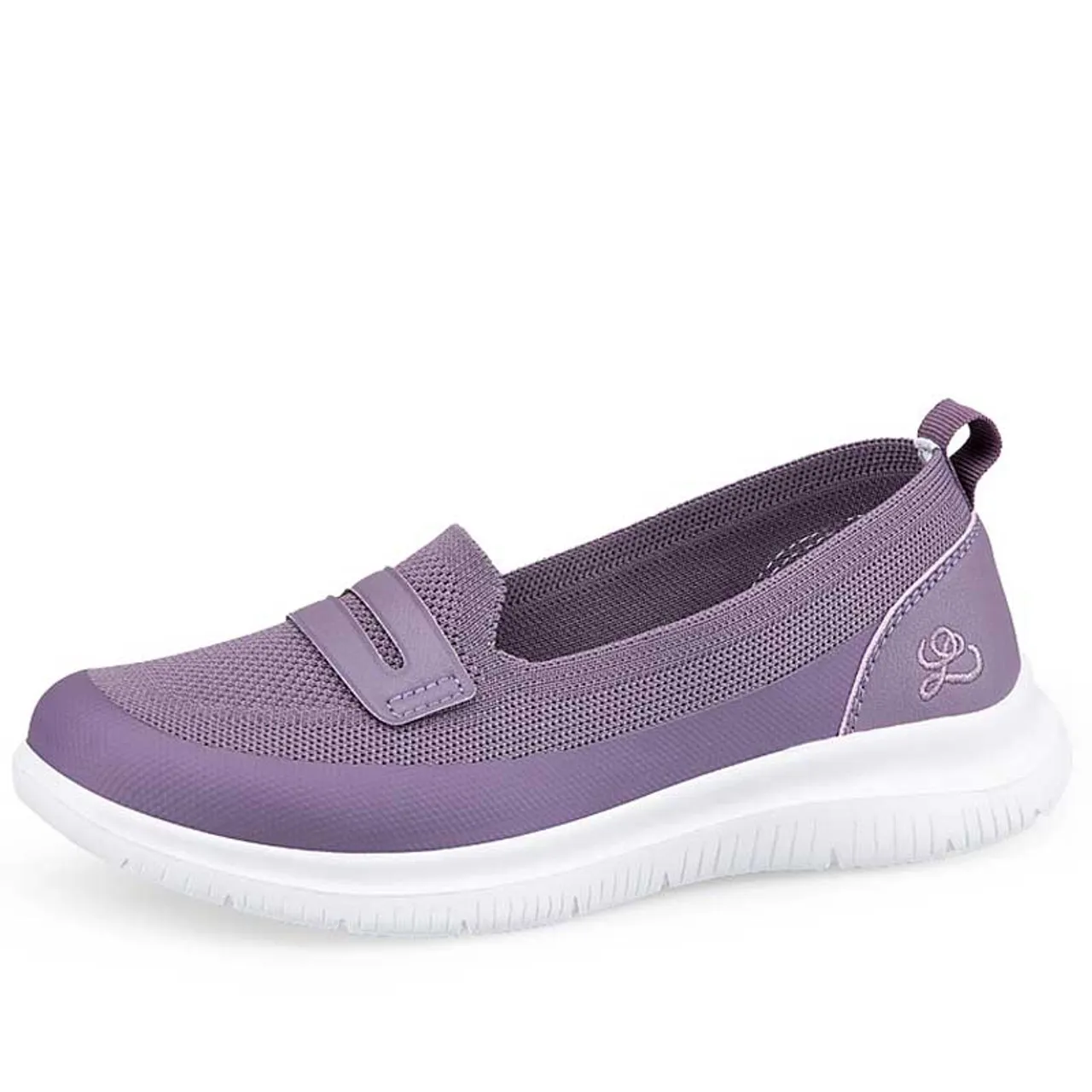 Purple flyknit pattern penny slip on shoe sneaker