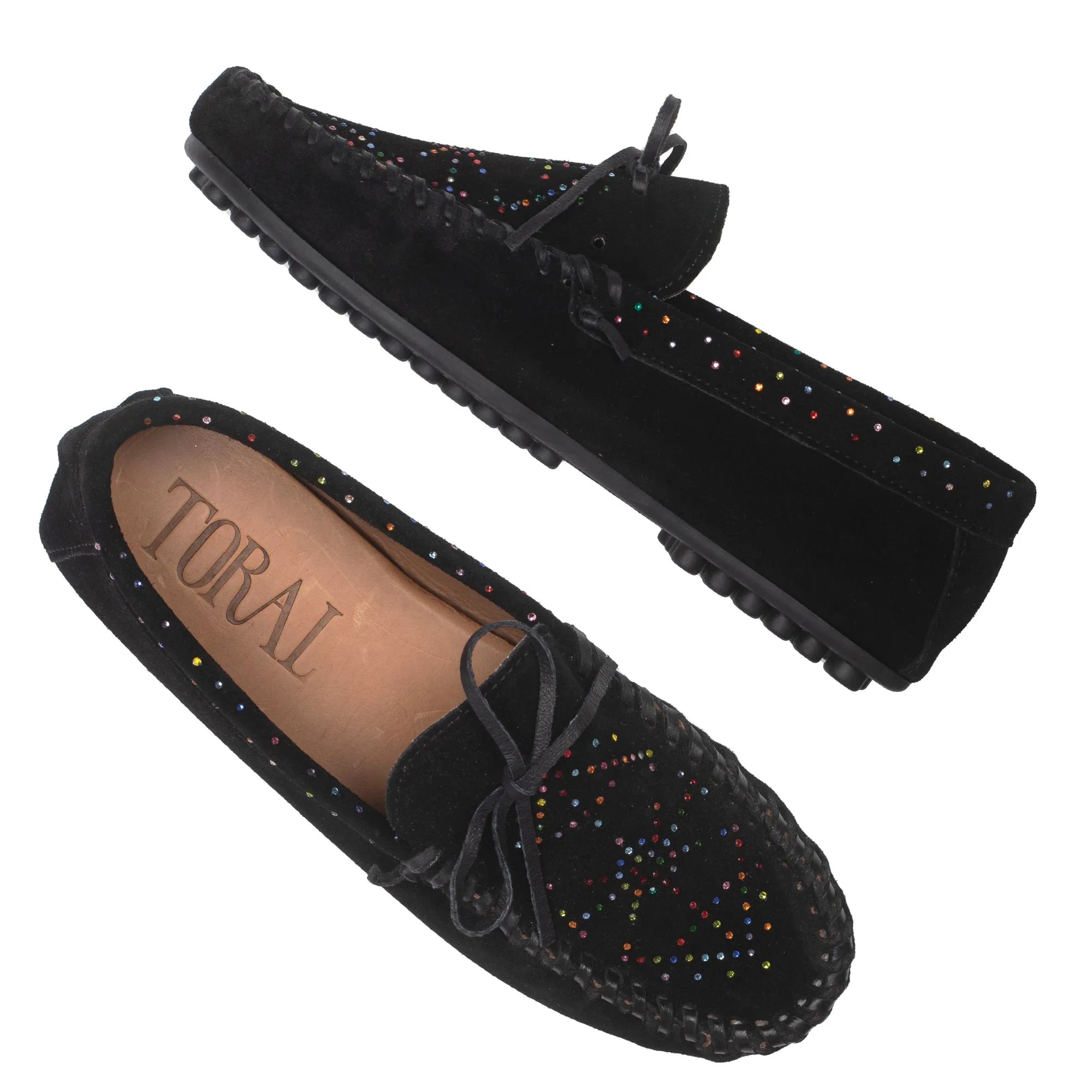 QUECHUA BLACK LOAFERS MULTICOLORED STRASS