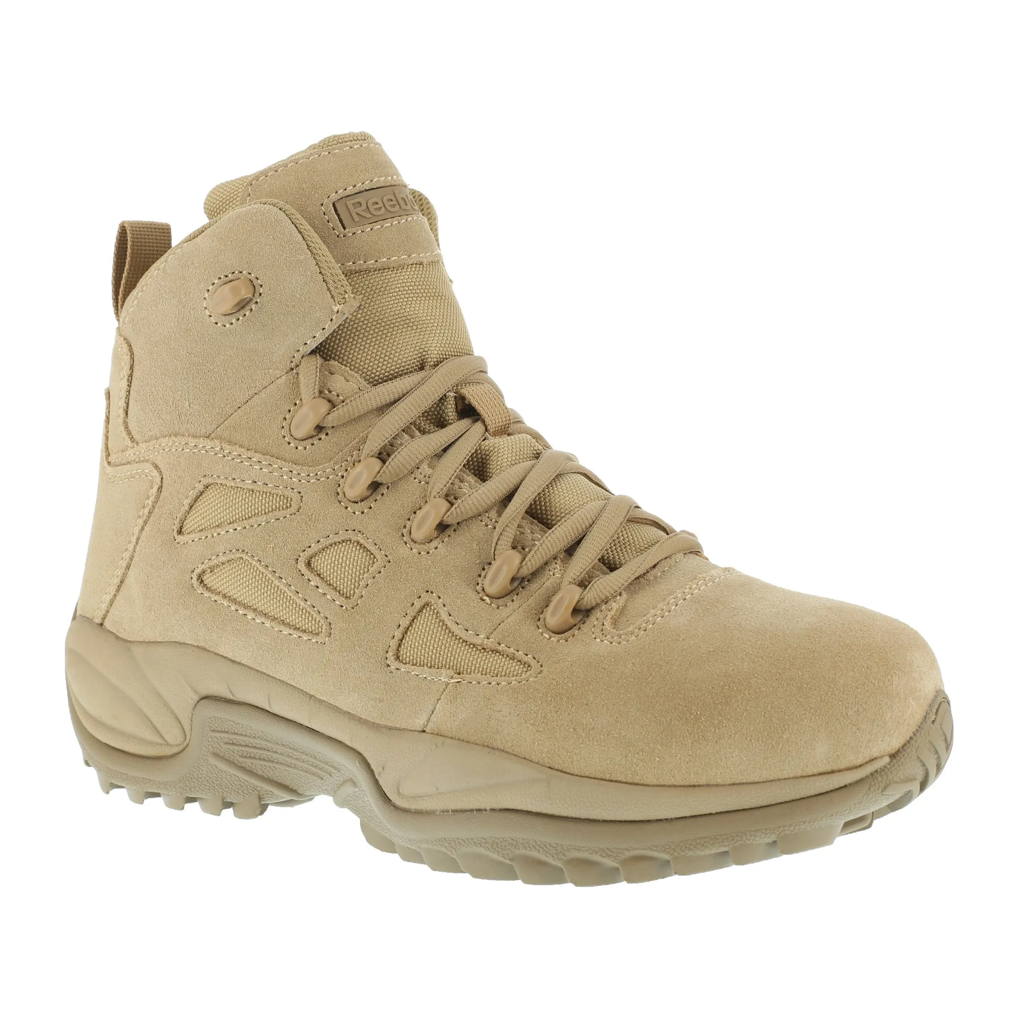 Reebok Mens Desert Tan Leather Military Boots Rapid Response Zip 6in