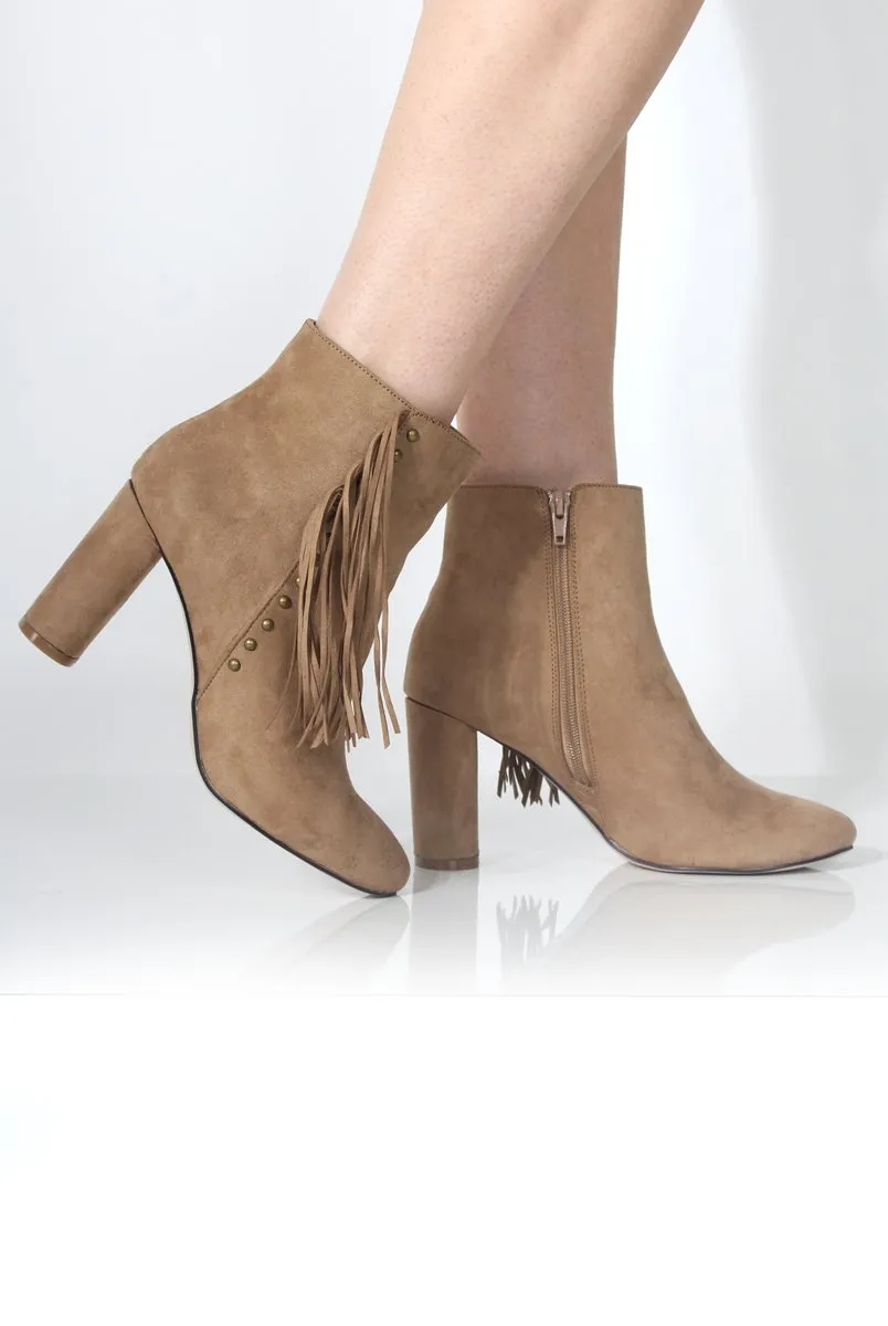 Rosaleen Taupe Suede Tassel Boots