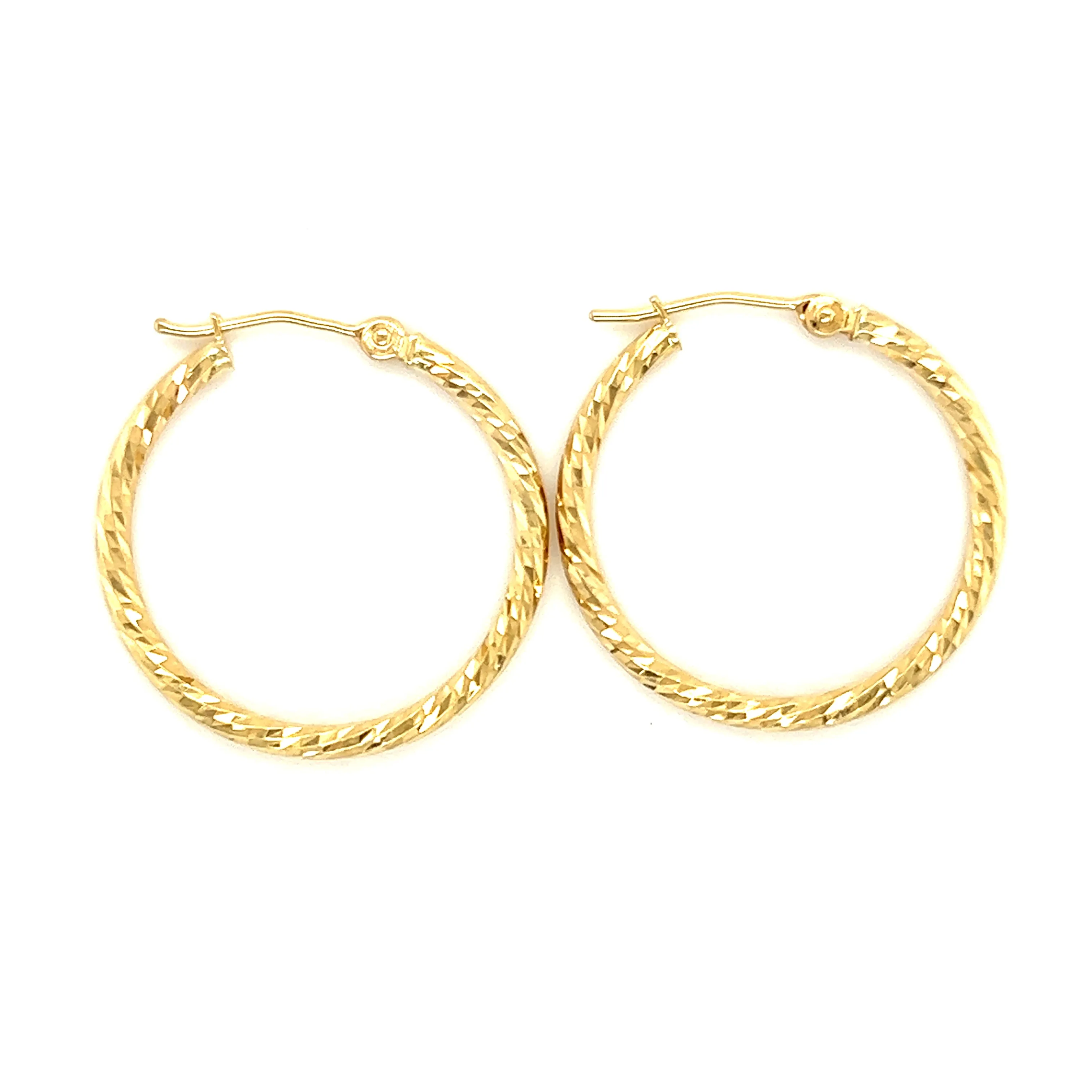 Round Hoop 25.5mm Earrings with Diamond-cut Finish in 14K Yellow Gold