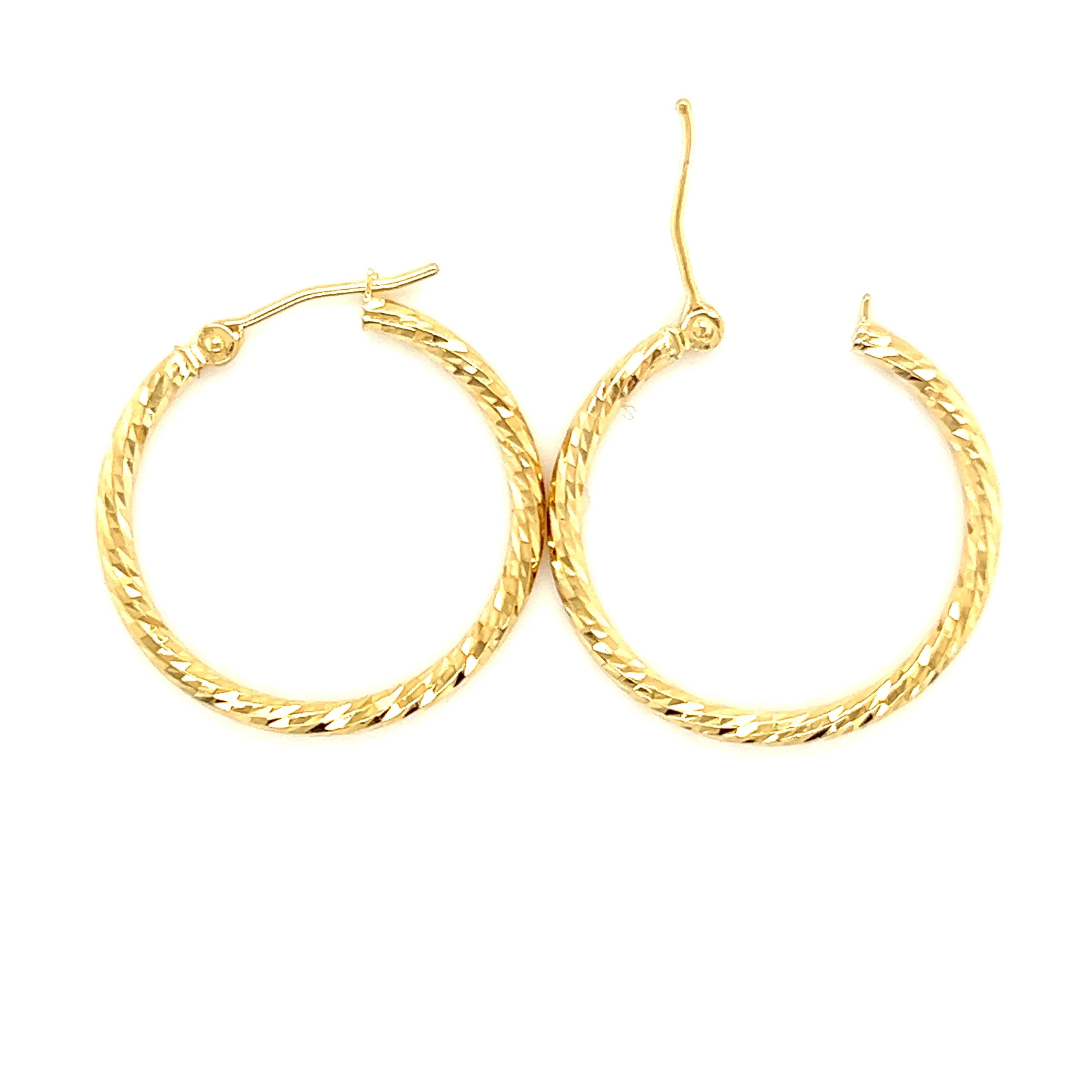 Round Hoop 25.5mm Earrings with Diamond-cut Finish in 14K Yellow Gold