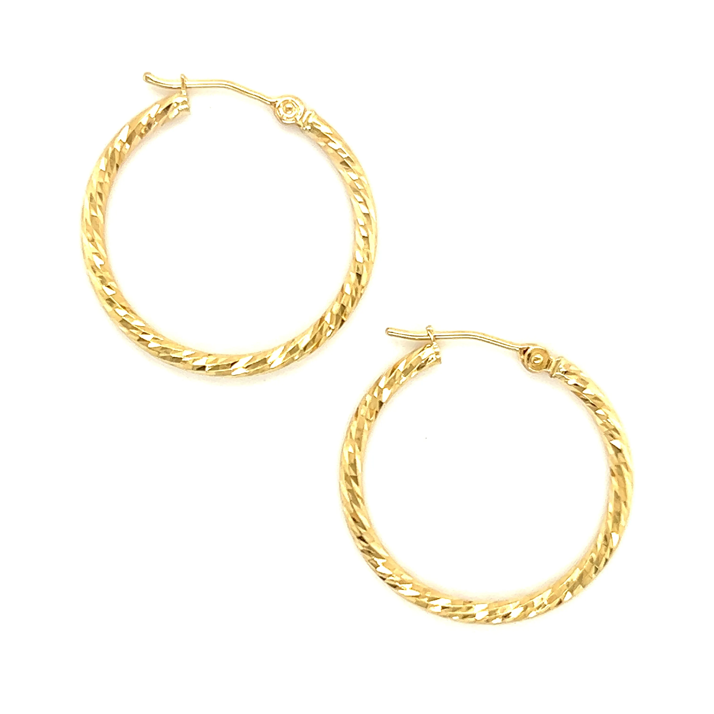 Round Hoop 25.5mm Earrings with Diamond-cut Finish in 14K Yellow Gold