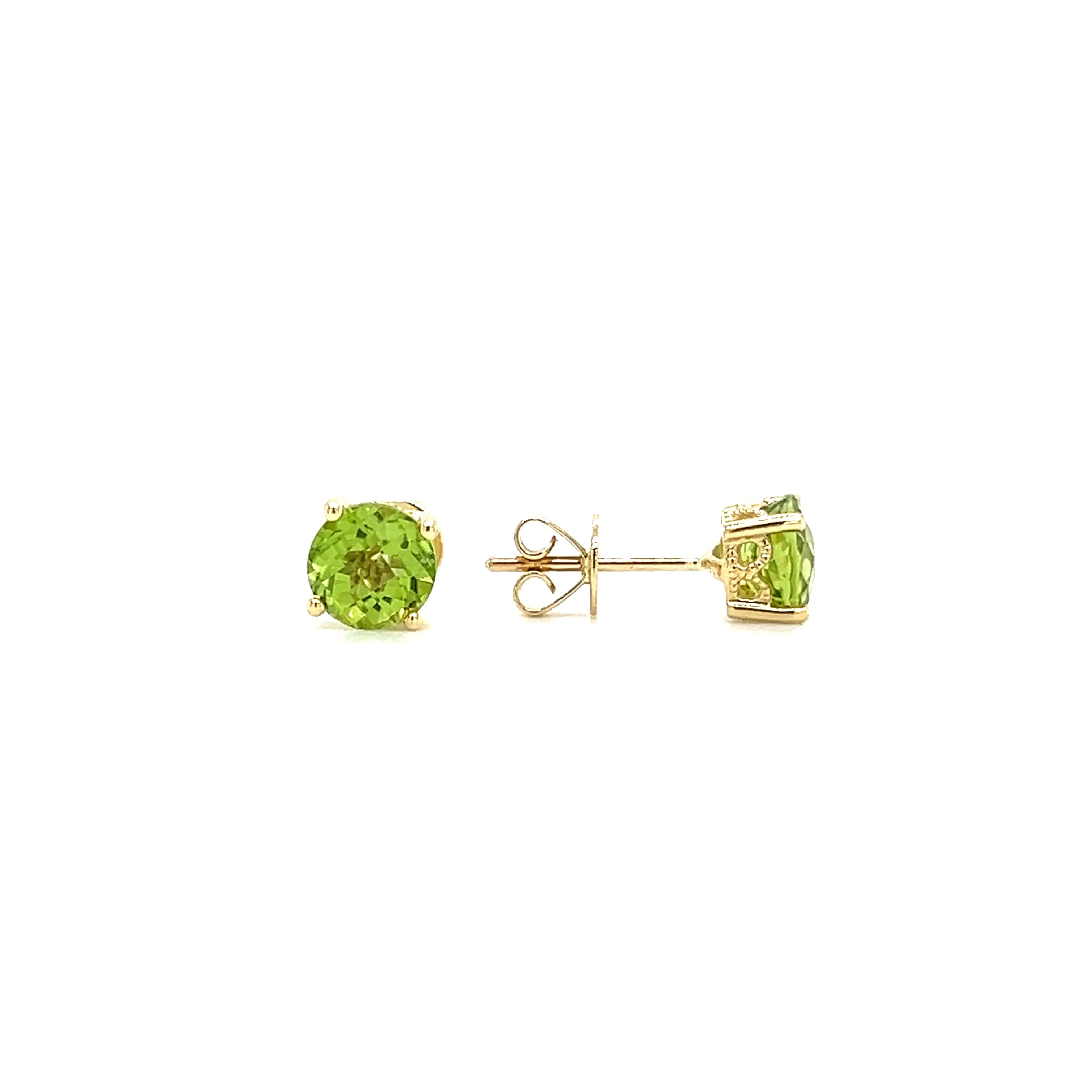 Round Peridot 6mm Stud Earrings in 14K Yellow Gold