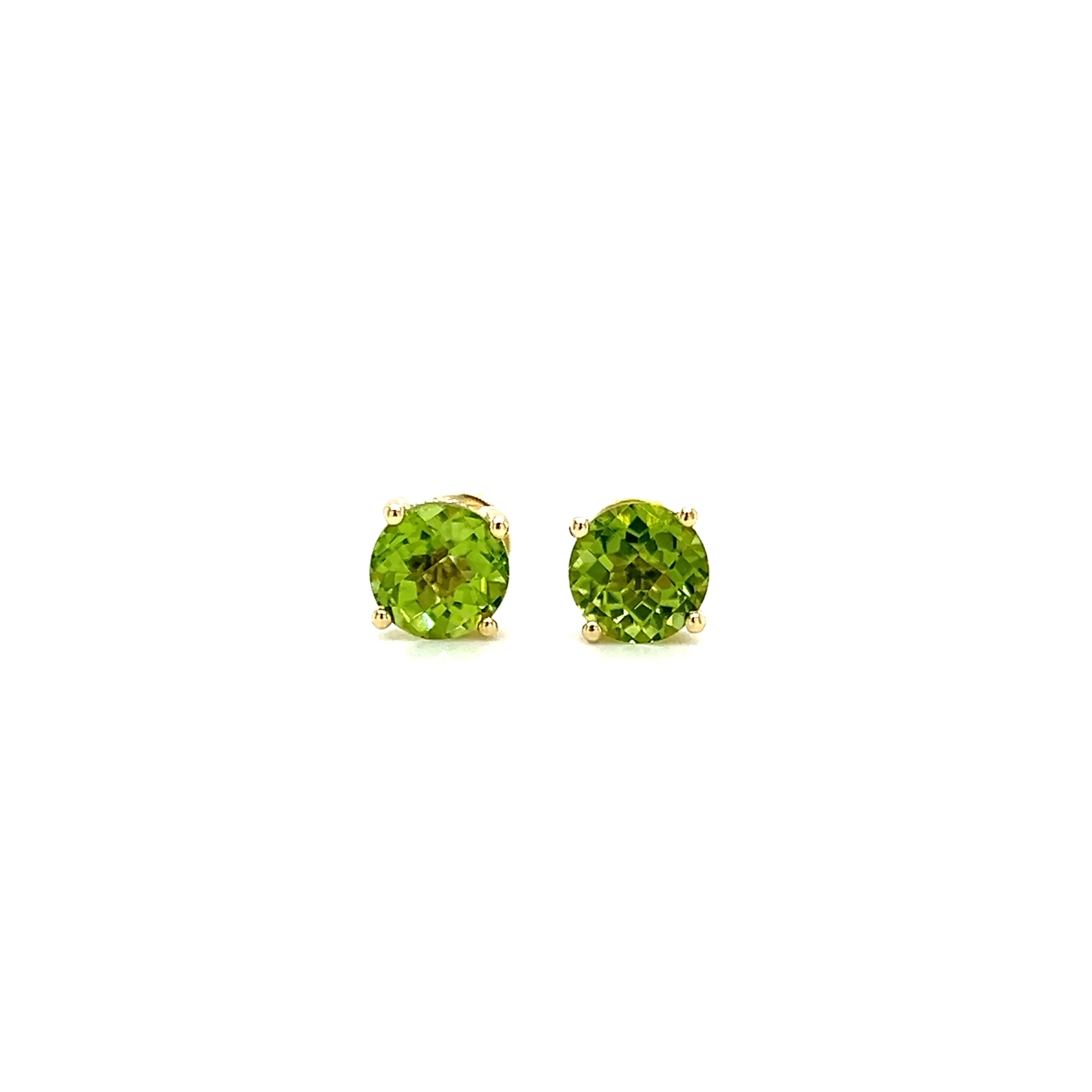 Round Peridot 6mm Stud Earrings in 14K Yellow Gold