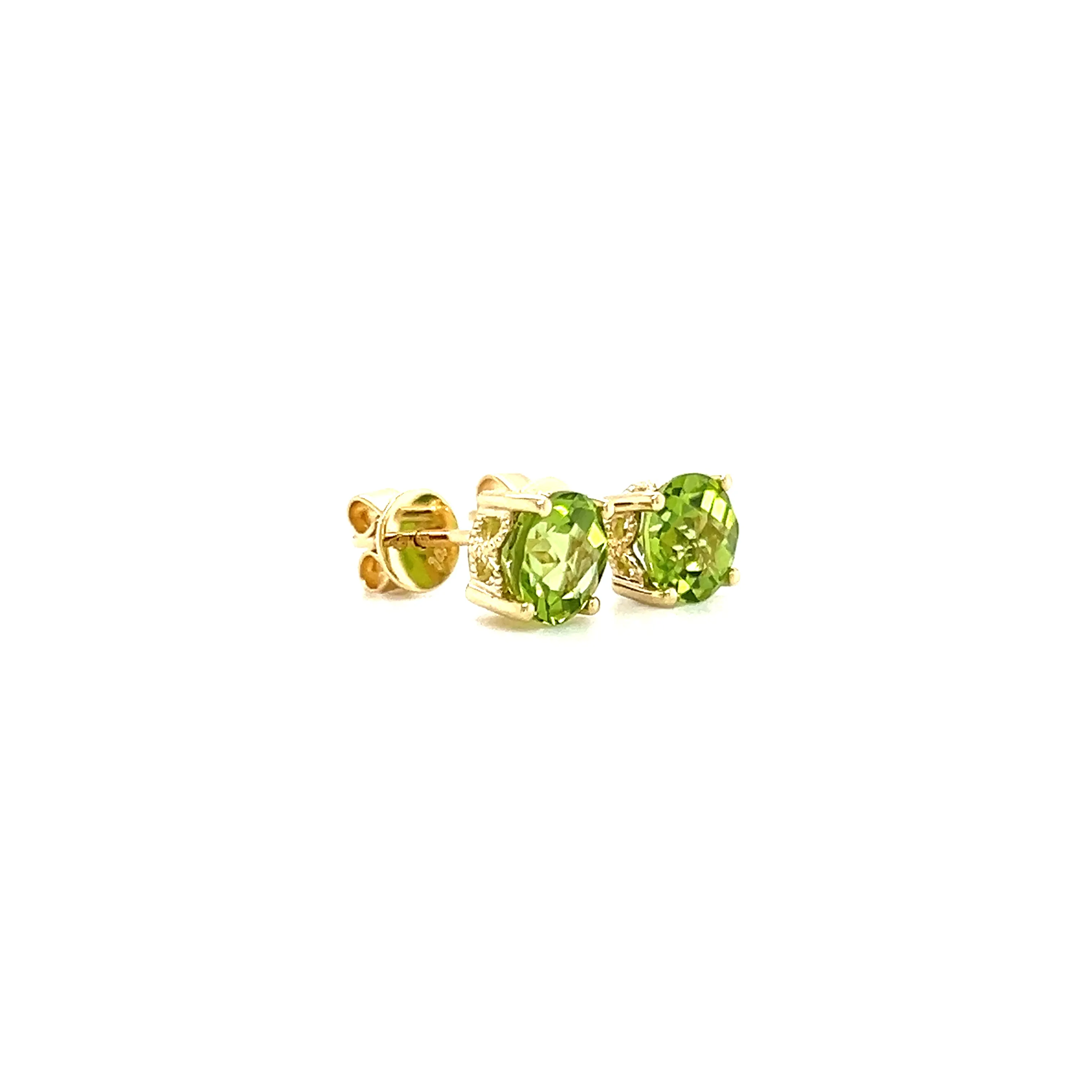 Round Peridot 6mm Stud Earrings in 14K Yellow Gold