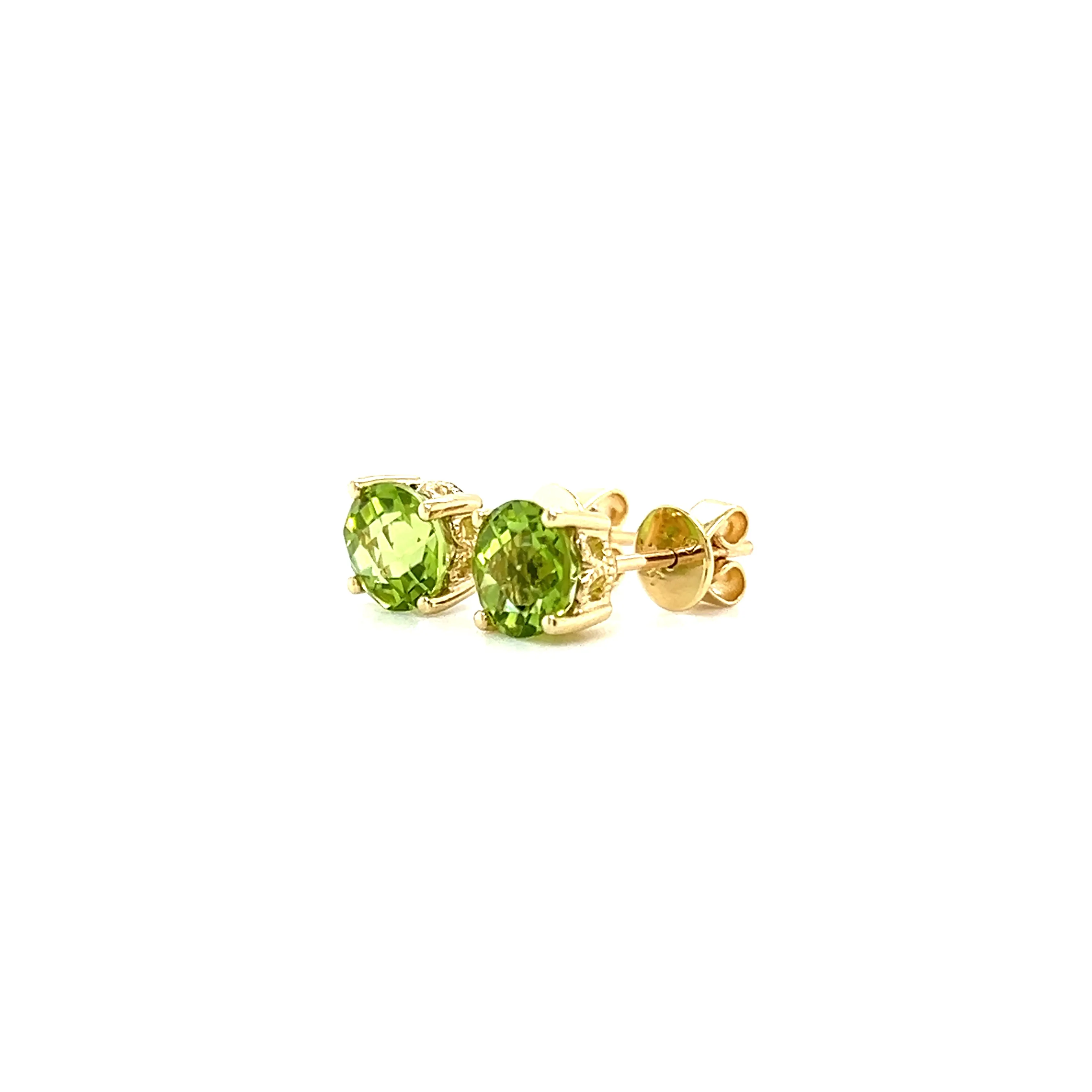 Round Peridot 6mm Stud Earrings in 14K Yellow Gold