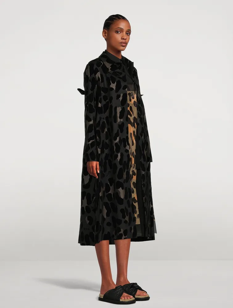 SACAI Belted Trench Coat Leopard Print