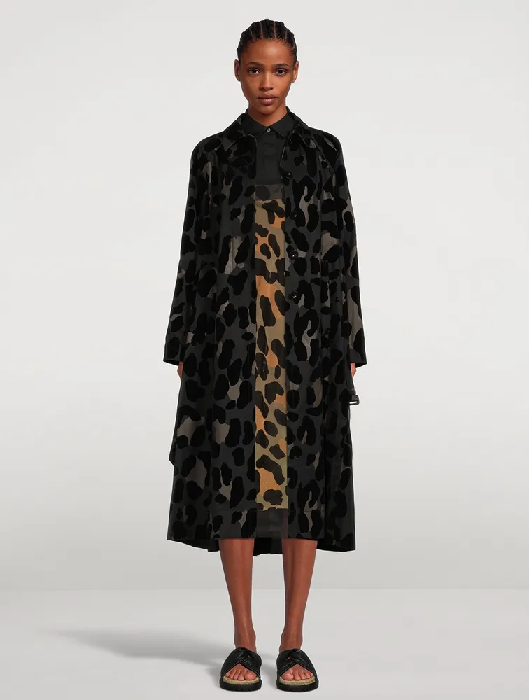 SACAI Belted Trench Coat Leopard Print