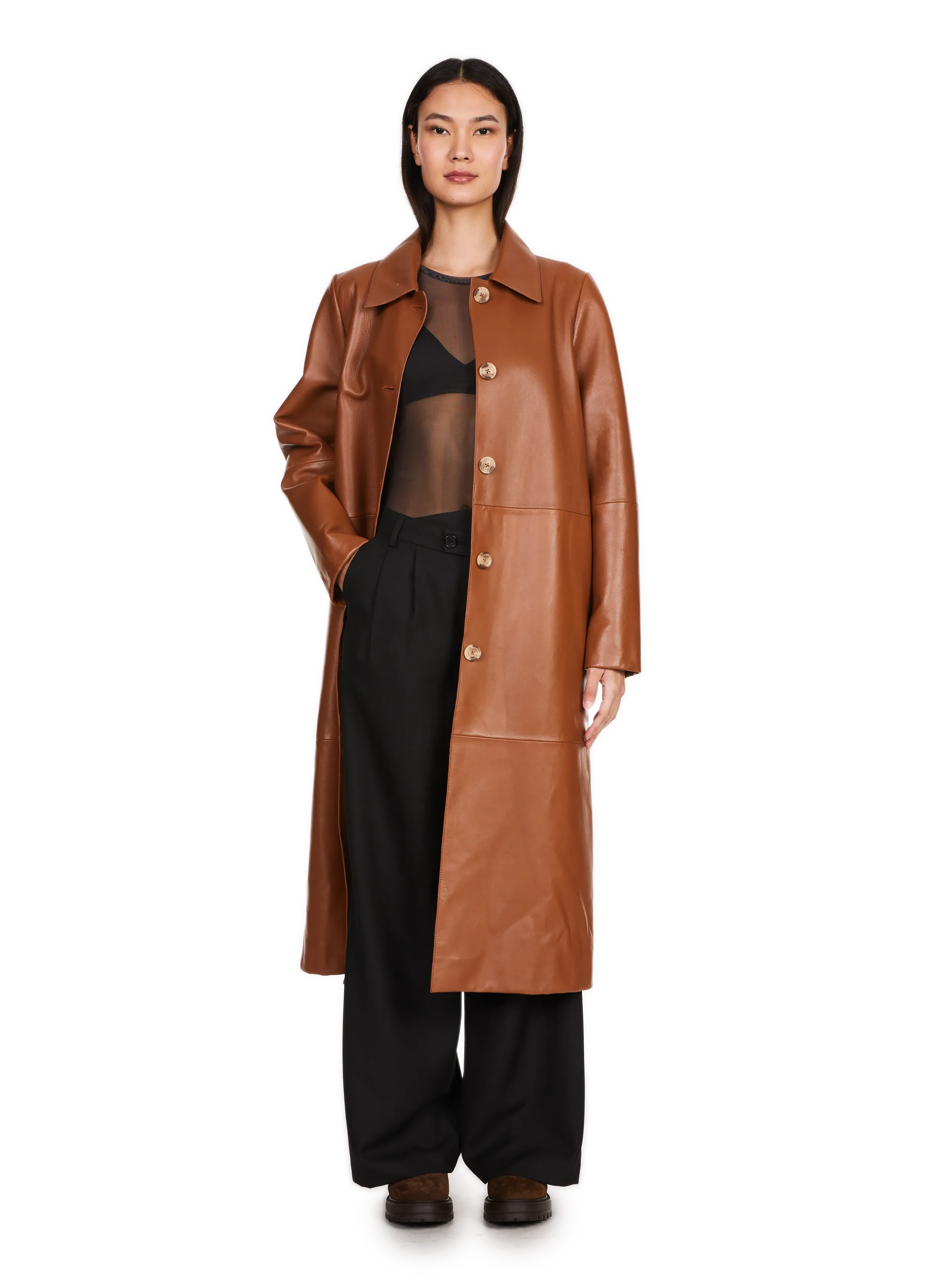 Saison 1865  Leather trench coat - Brown