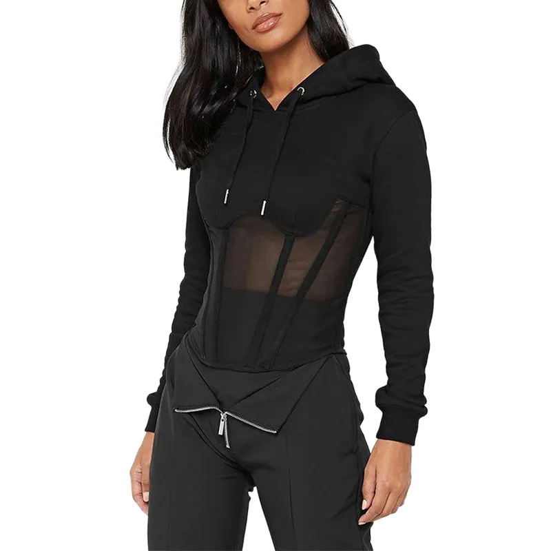 SALE of Women's Long Sleeve Hoodies with Mesh See-through Elements with Zipp - EU