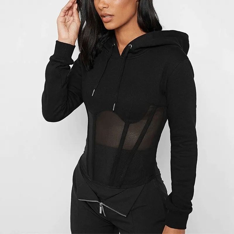 SALE of Women's Long Sleeve Hoodies with Mesh See-through Elements with Zipp - EU