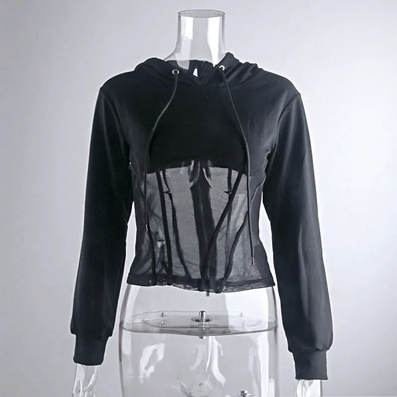 SALE of Women's Long Sleeve Hoodies with Mesh See-through Elements with Zipp - EU