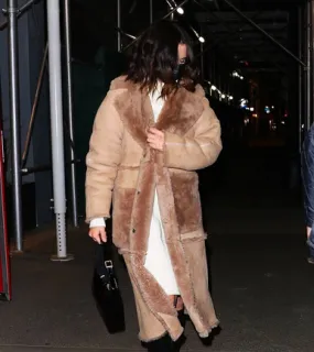 Selena Gomez Brown Teddy Coat 2022