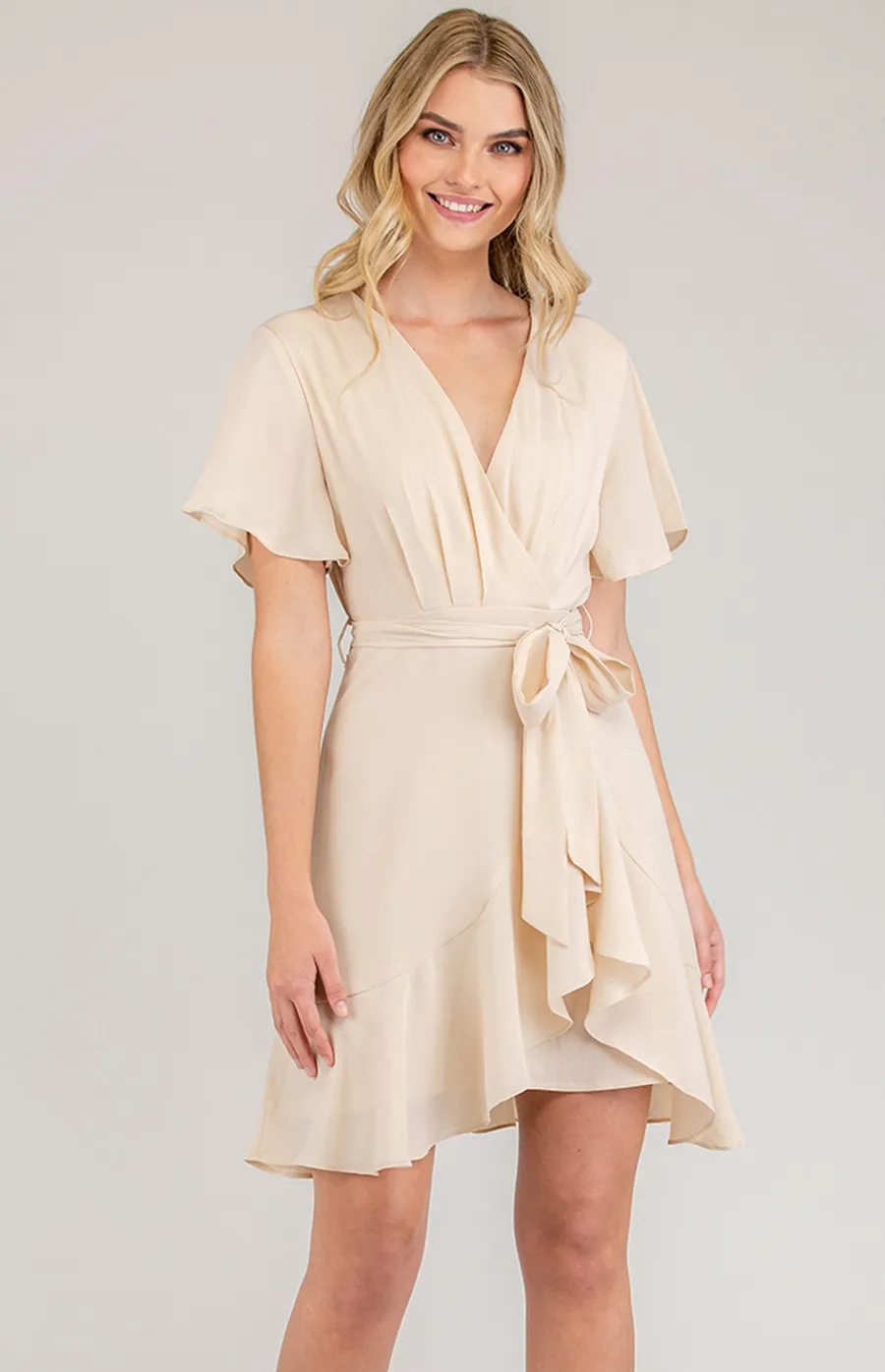 Short Sleeve Dress with Pleated Front and Ruffle Detail (SDR596B)