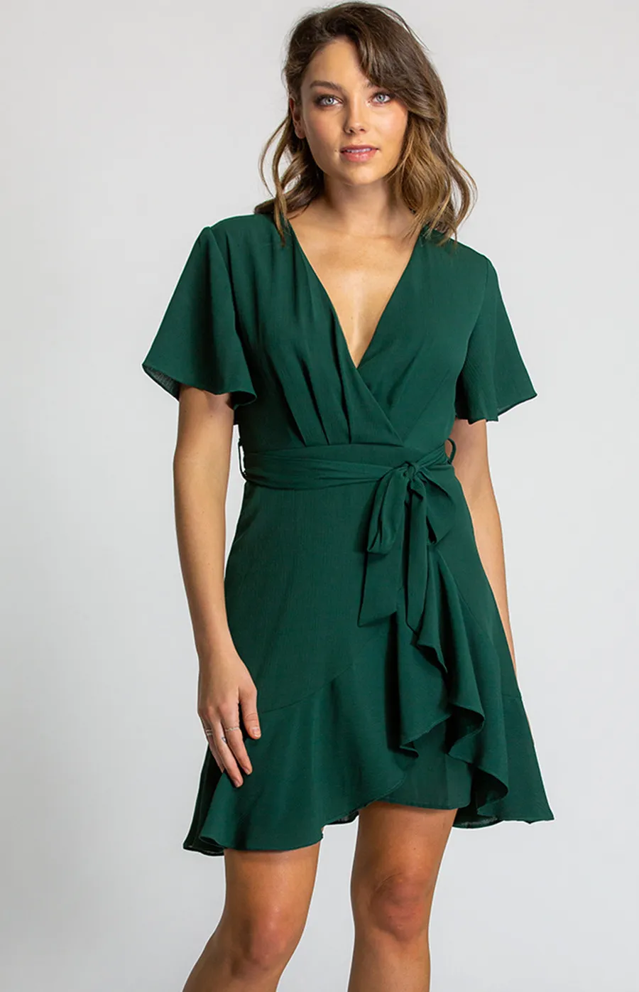 Short Sleeve Dress with Pleated Front and Ruffle Detail (SDR596B)