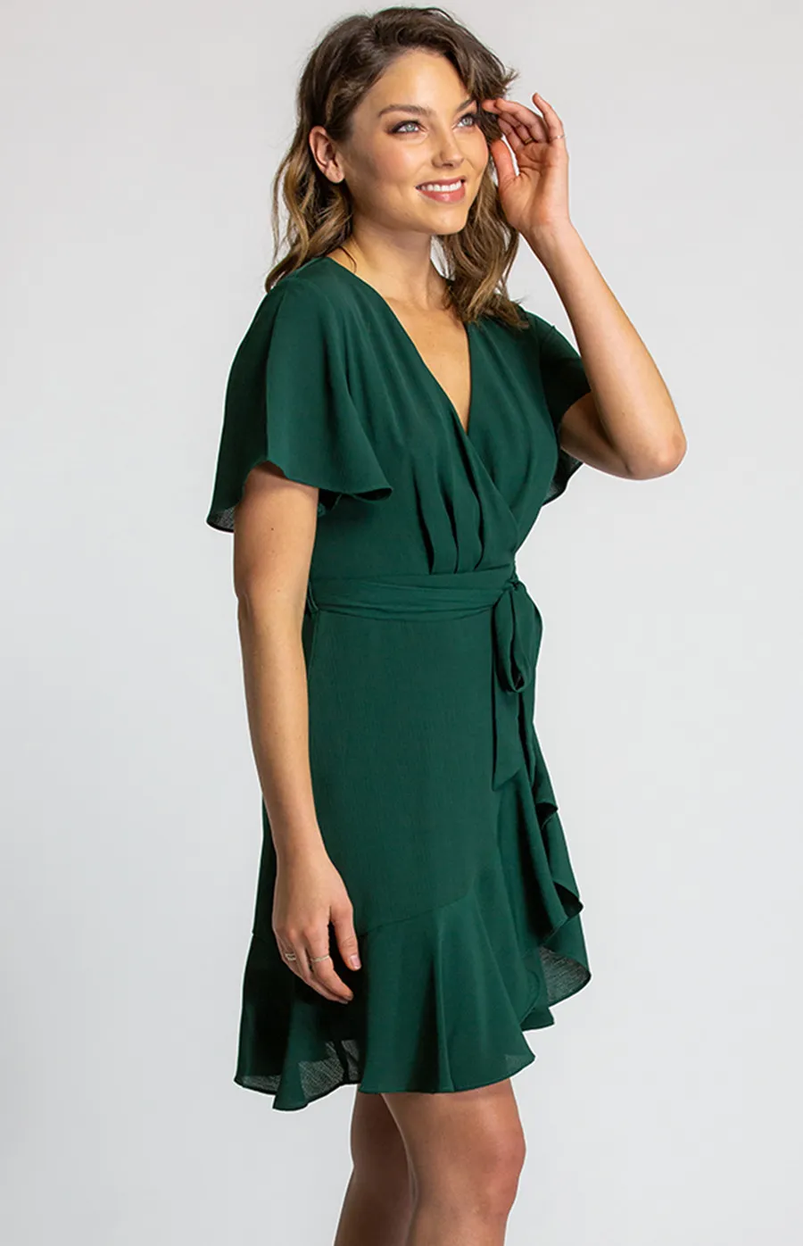 Short Sleeve Dress with Pleated Front and Ruffle Detail (SDR596B)