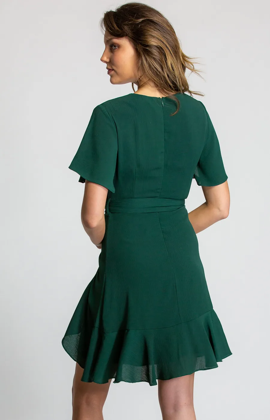 Short Sleeve Dress with Pleated Front and Ruffle Detail (SDR596B)