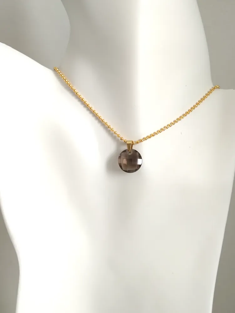 Smoky Quartz Single Pendant on a Ball Chain Necklace