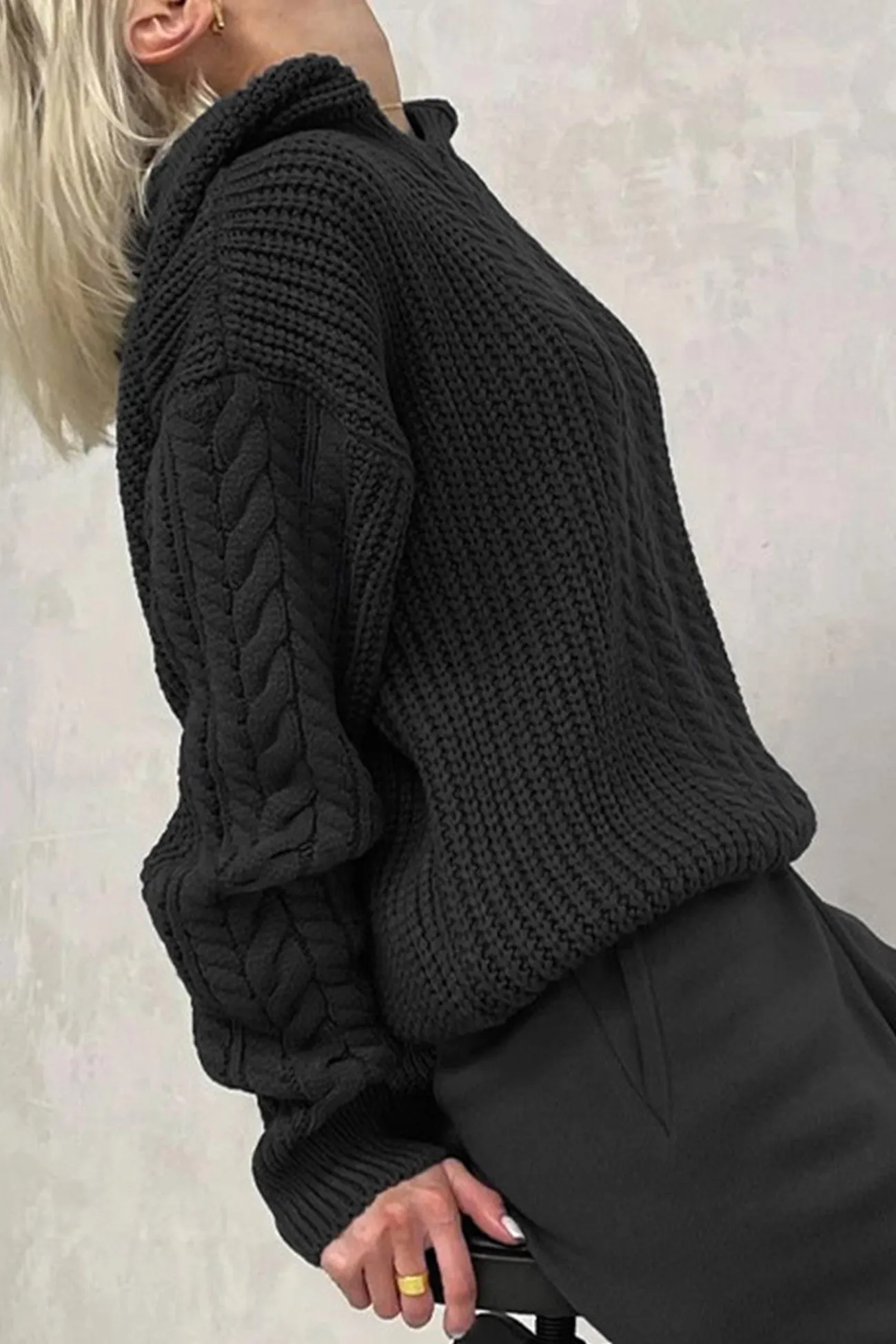 Solid Cable Knit Hoodie Sweater