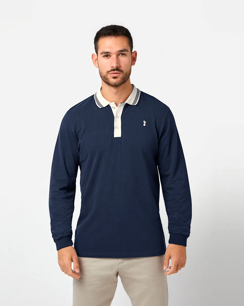 Spurs Mens Navy Drop Needle Pique Long Sleeve Polo