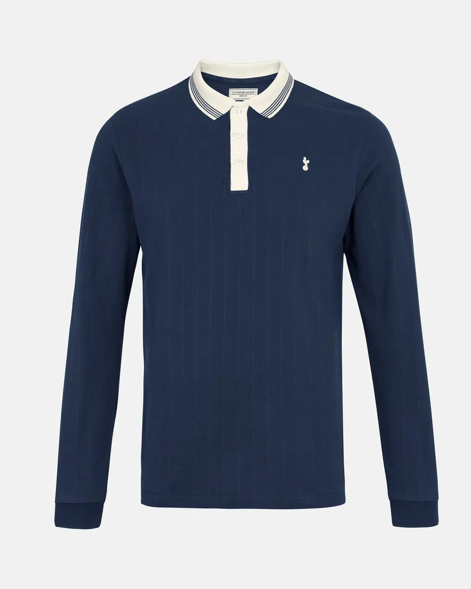 Spurs Mens Navy Drop Needle Pique Long Sleeve Polo