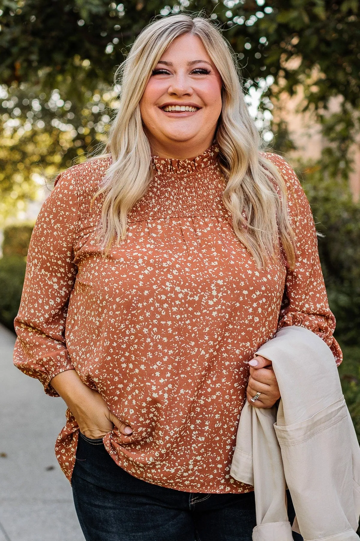 Start Somewhere Smocked Floral Blouse- Clay