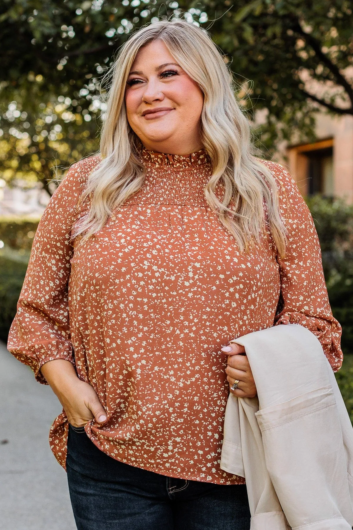 Start Somewhere Smocked Floral Blouse- Clay