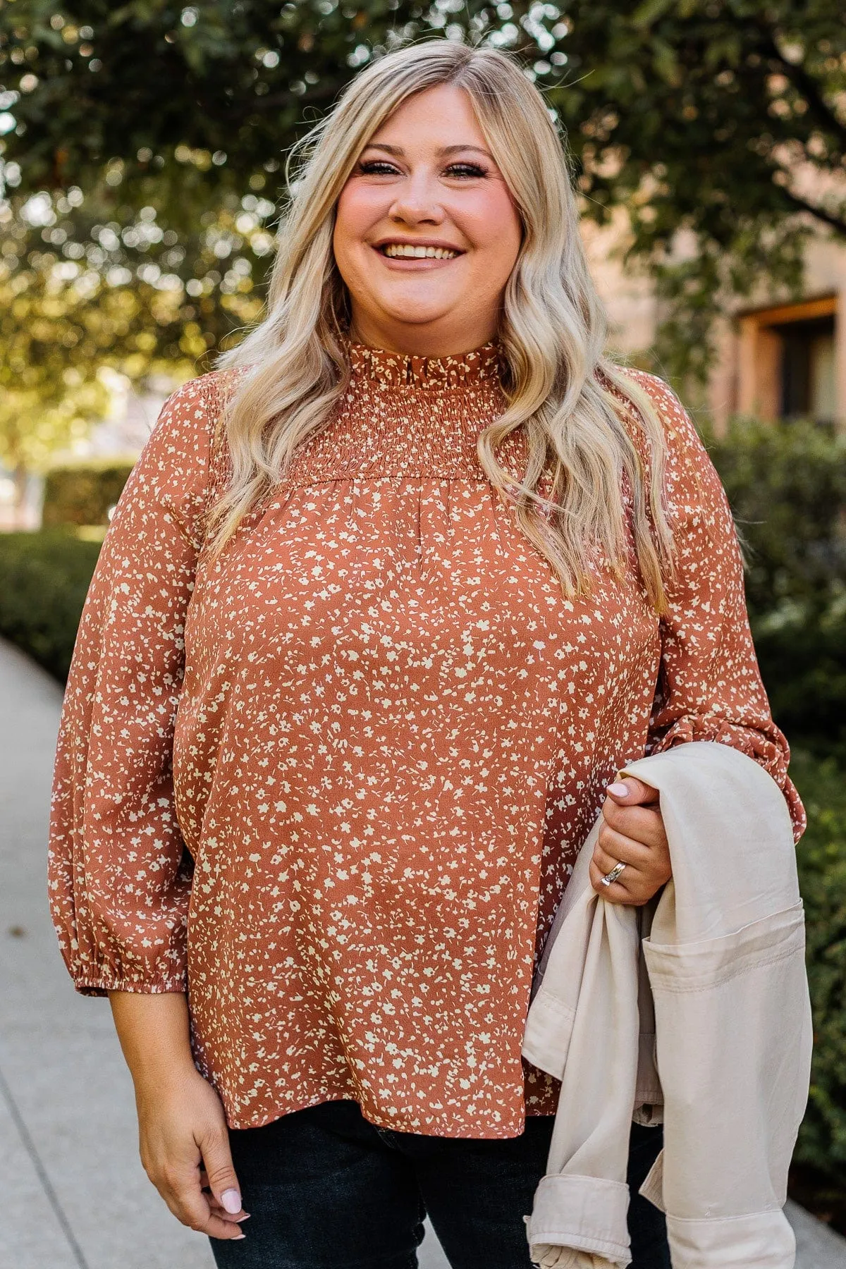 Start Somewhere Smocked Floral Blouse- Clay