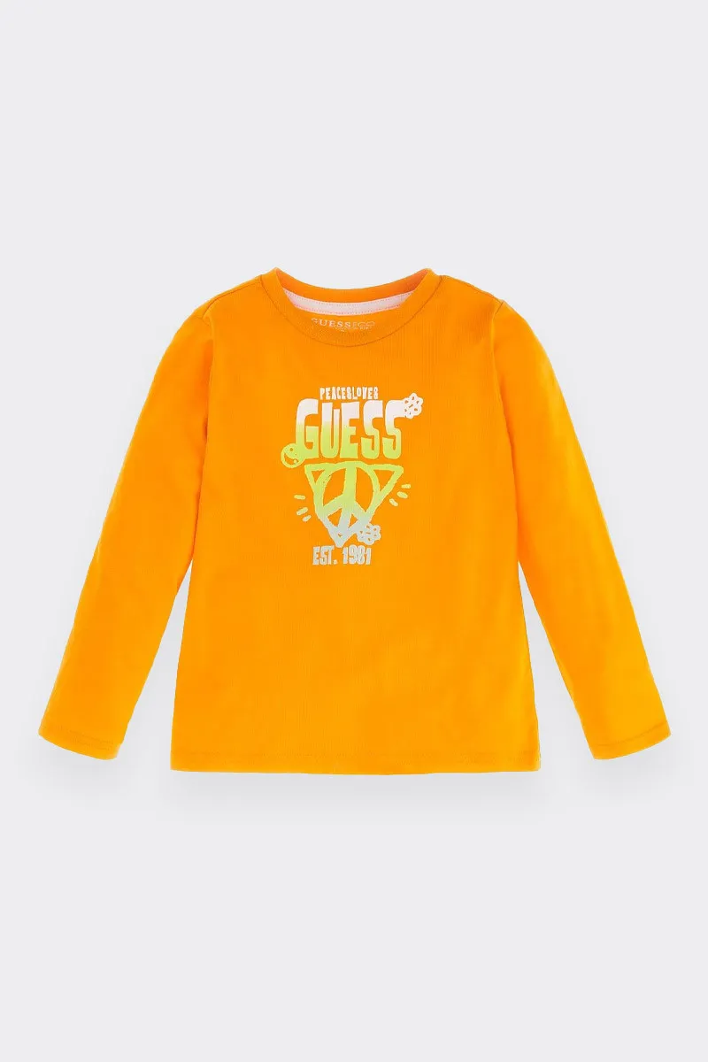 T-SHIRT A MANICHE LUNGHE PEACE LOVE ARANCIO